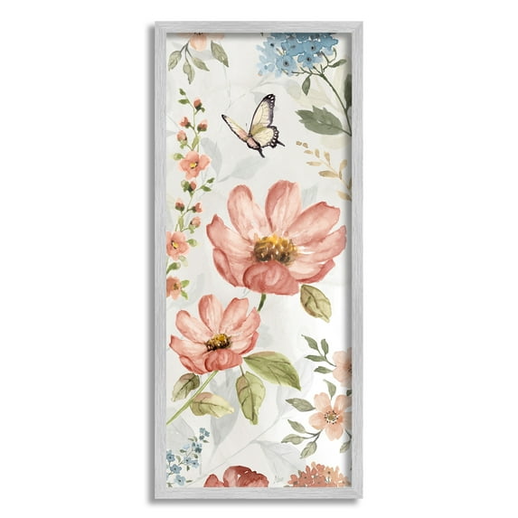 Stupell Industries Garden Blossoms Pattern Botanical & Floral Painting Gray Framed Art Print Wall Art, 10 x 24