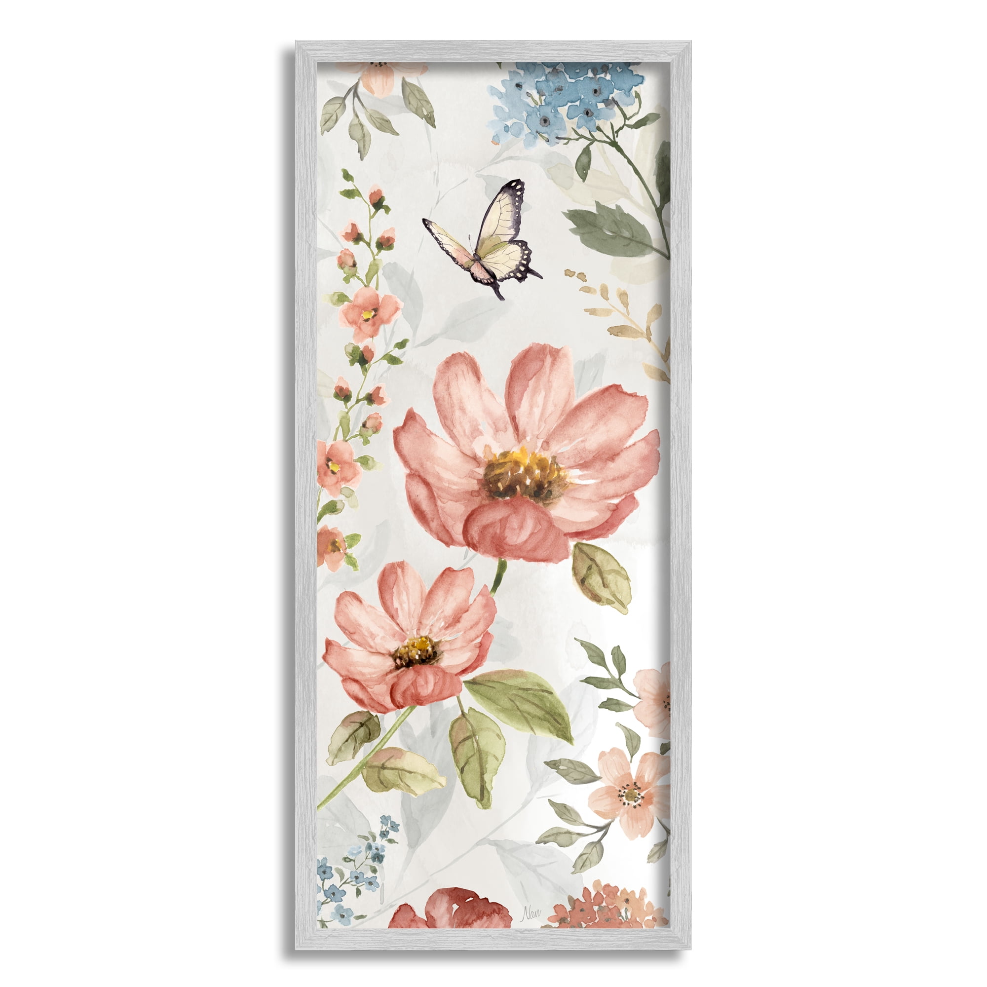 Stupell Industries Garden Blossoms Pattern Botanical & Floral Painting Gray Framed Art Print Wall Art, 13 x 30
