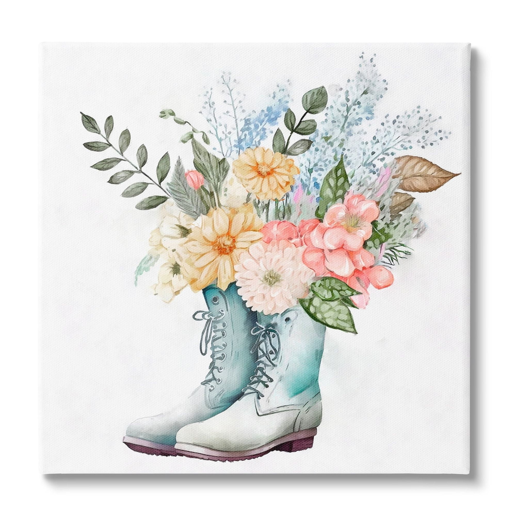 Stupell Industries Garden Boot Mixed Flower Bouquet Botanical & Floral Painting Gallery Wrapped Canvas Print Wall Art