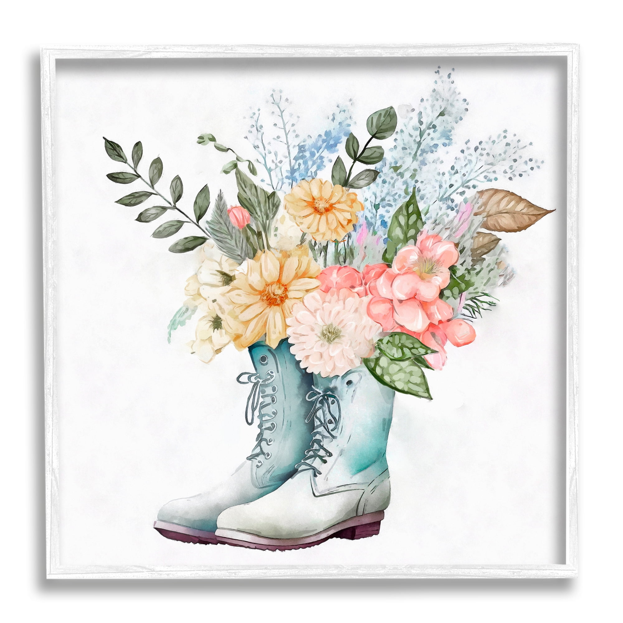 Stupell Industries Garden Boot Mixed Flower Bouquet Botanical & Floral Painting White Framed Art Print Wall Art