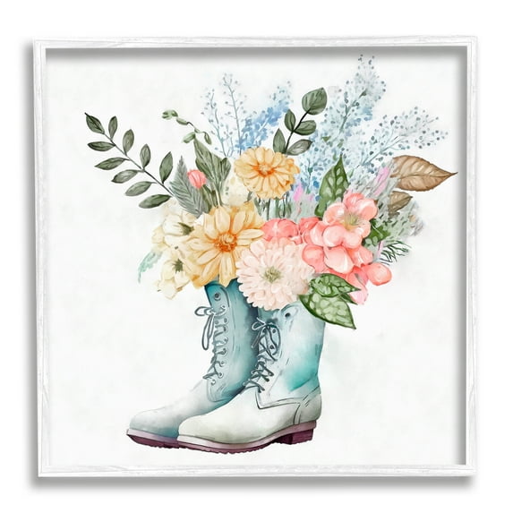 Stupell Industries Garden Boot Mixed Flower Bouquet Botanical & Floral Painting White Framed Art Print Wall Art