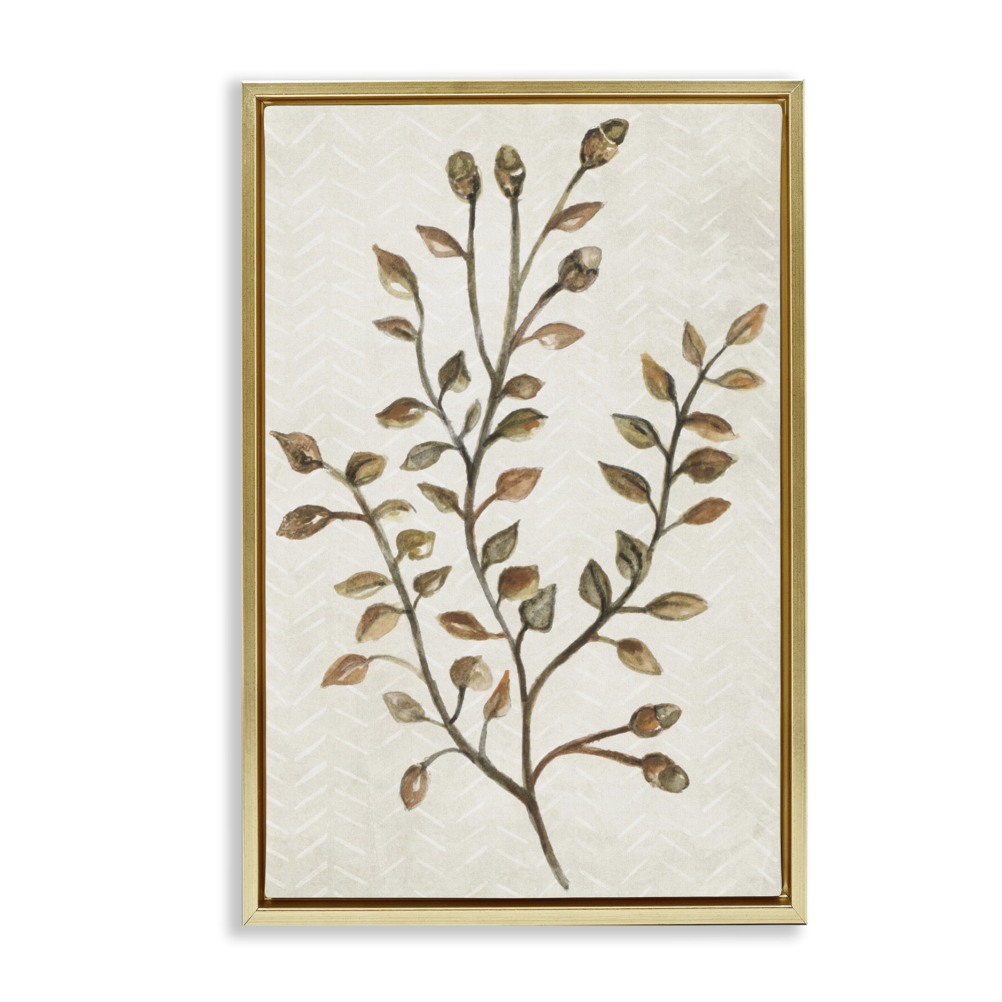 Stupell Industries Garden Botanics Sprig Botanical & Floral Painting Gold Floater Framed Canvas Art Print Wall Art, 17 x 25