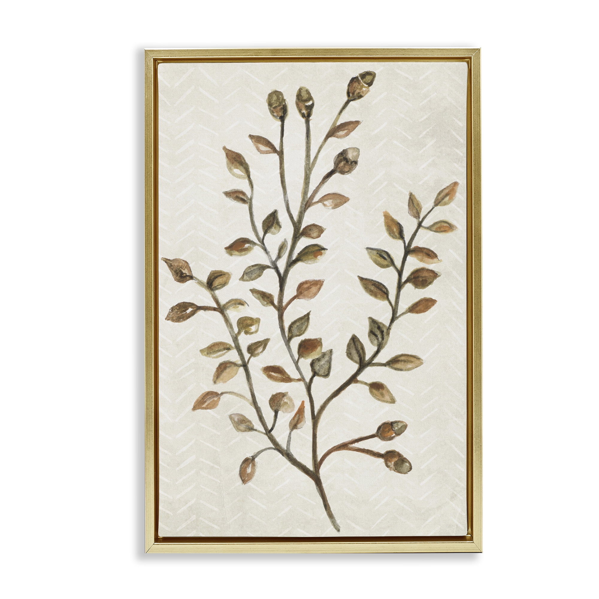 Stupell Industries Garden Botanics Sprig Botanical & Floral Painting Gold Floater Framed Canvas Art Print Wall Art, 21 x 31