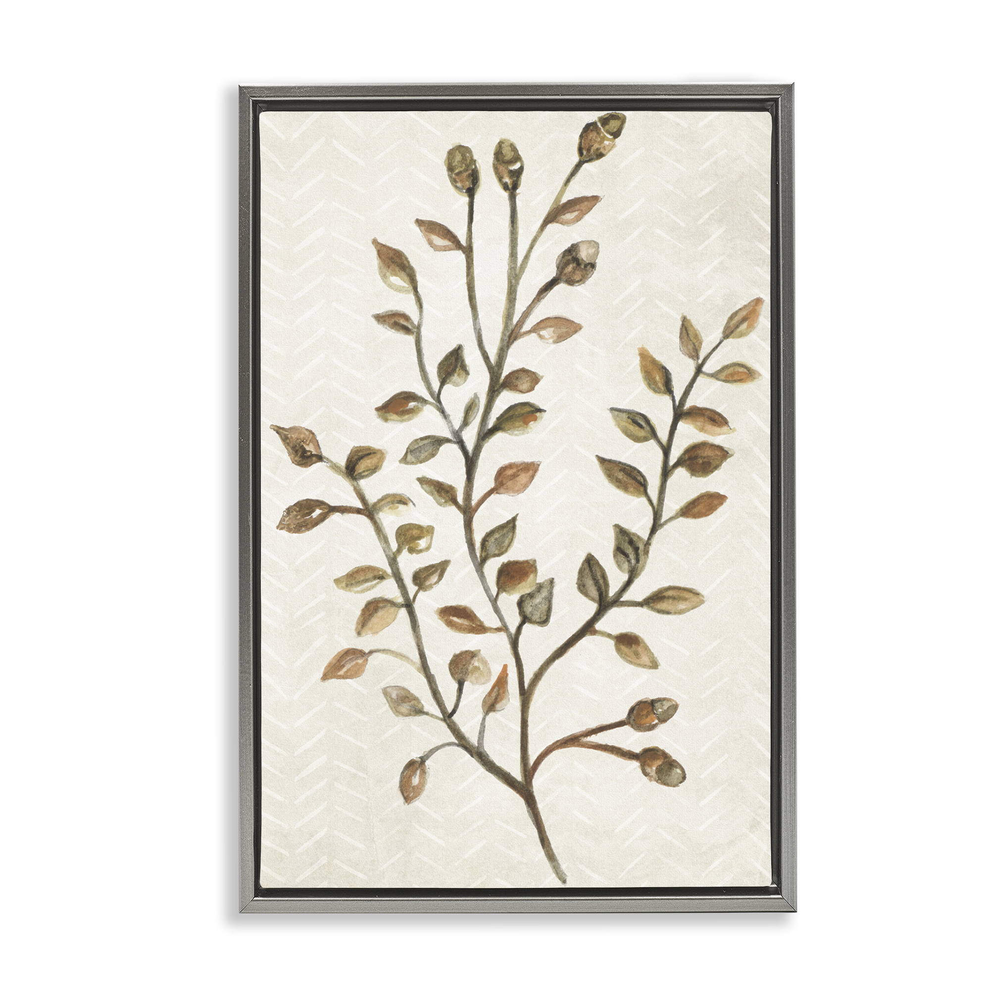 Stupell Industries Garden Botanics Sprig Botanical & Floral Painting Gray Floater Framed Canvas Art Print Wall Art, 17 x 25