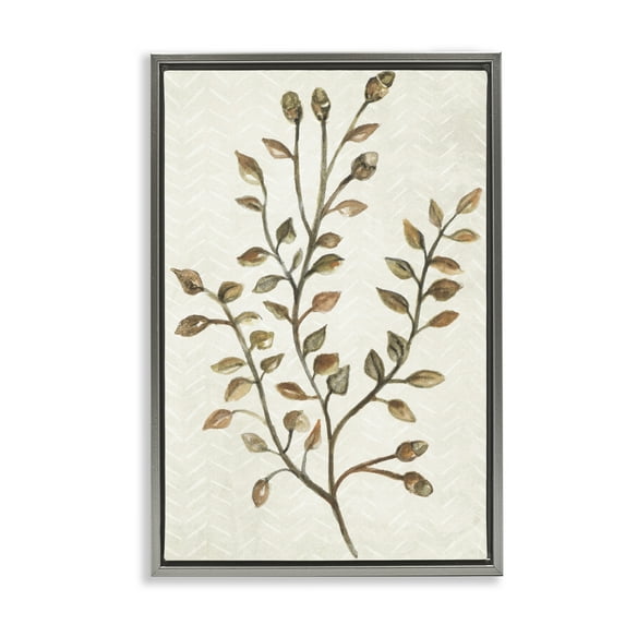 Stupell Industries Garden Botanics Sprig Botanical & Floral Painting Gray Floater Framed Canvas Art Print Wall Art, 21 x 31