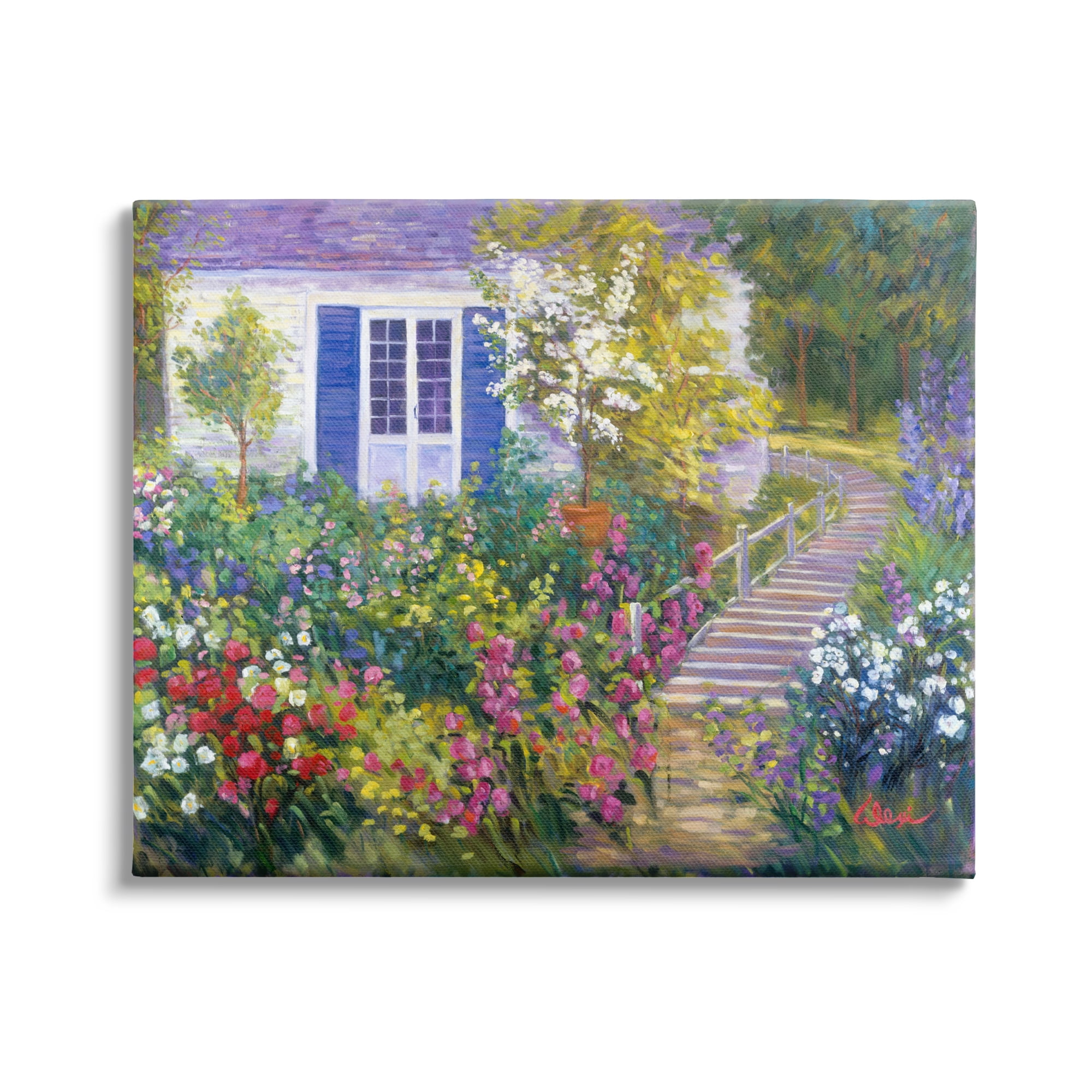 Stupell Industries Garden Cottage House Landscape Painting Gallery Wrapped Canvas Art Print Wall Art, 48 x 36