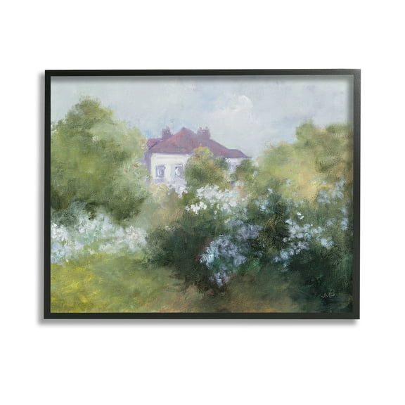 Stupell Industries Garden Cottage Villa Landscape Painting Black Framed Art Print Wall Art, 14 x 11