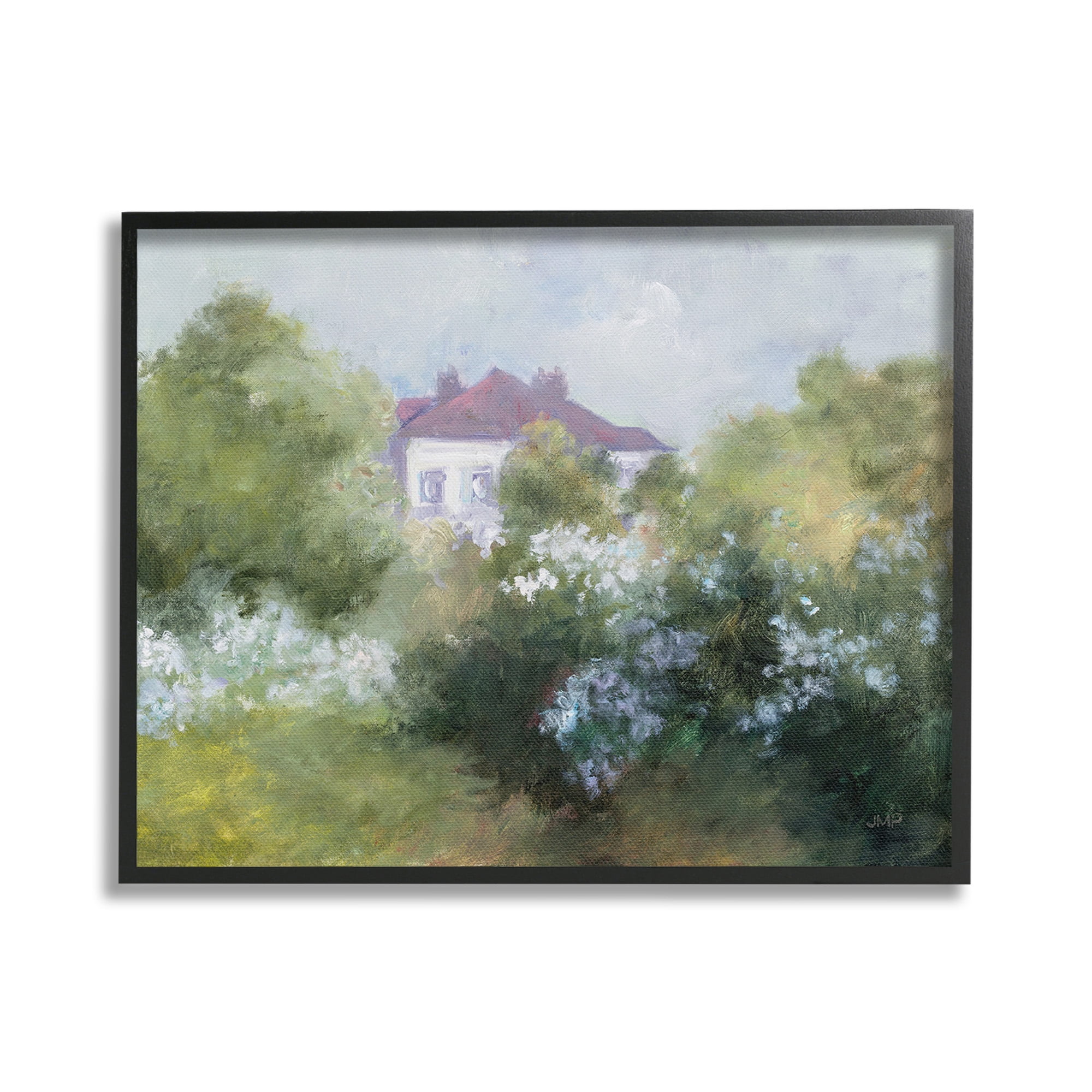Stupell Industries Garden Cottage Villa Landscape Painting Black Framed Art Print Wall Art, 20 x 16