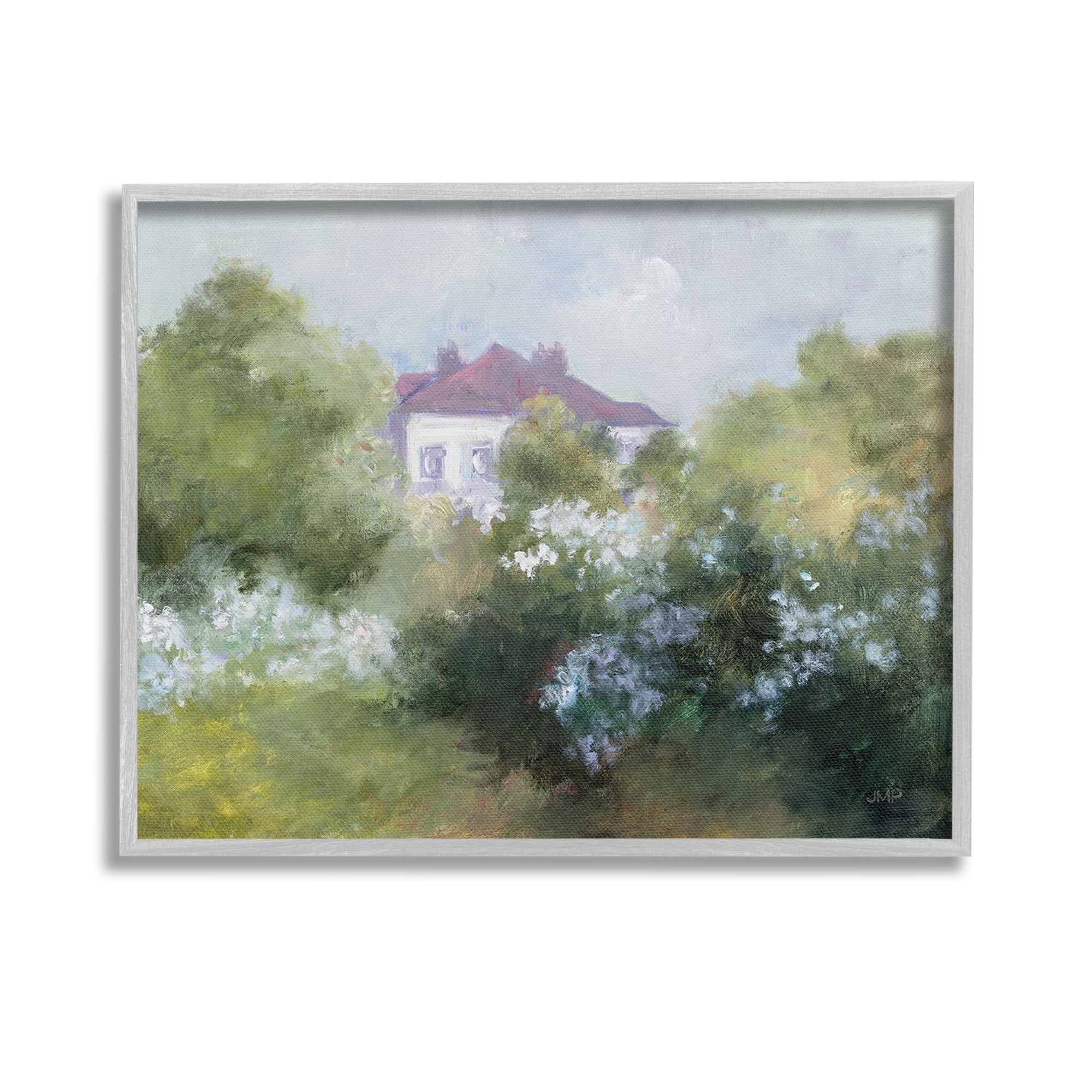 Stupell Industries Garden Cottage Villa Landscape Painting Gray Framed Art Print Wall Art, 14 x 11