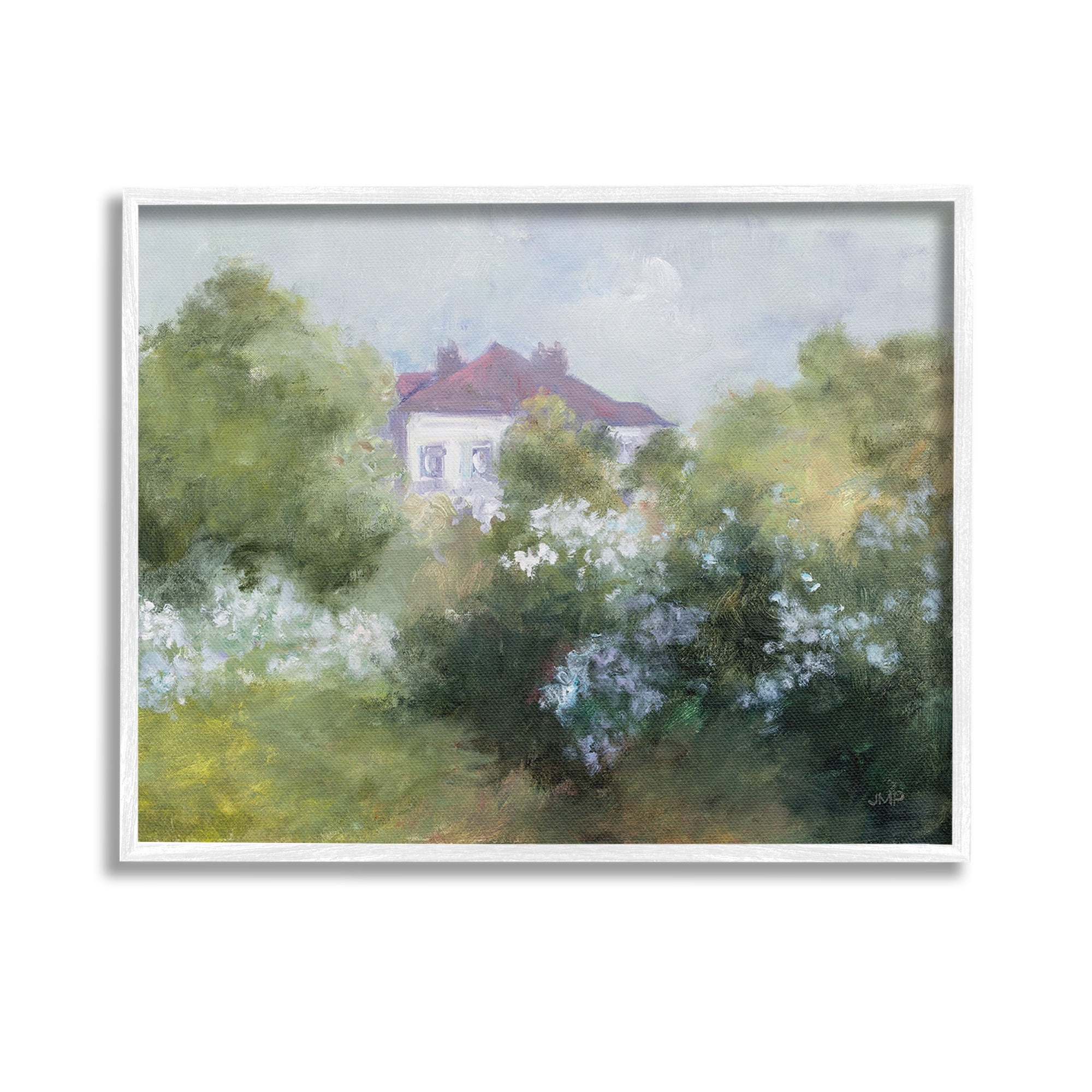Stupell Industries Garden Cottage Villa Landscape Painting White Framed Art Print Wall Art, 14 x 11