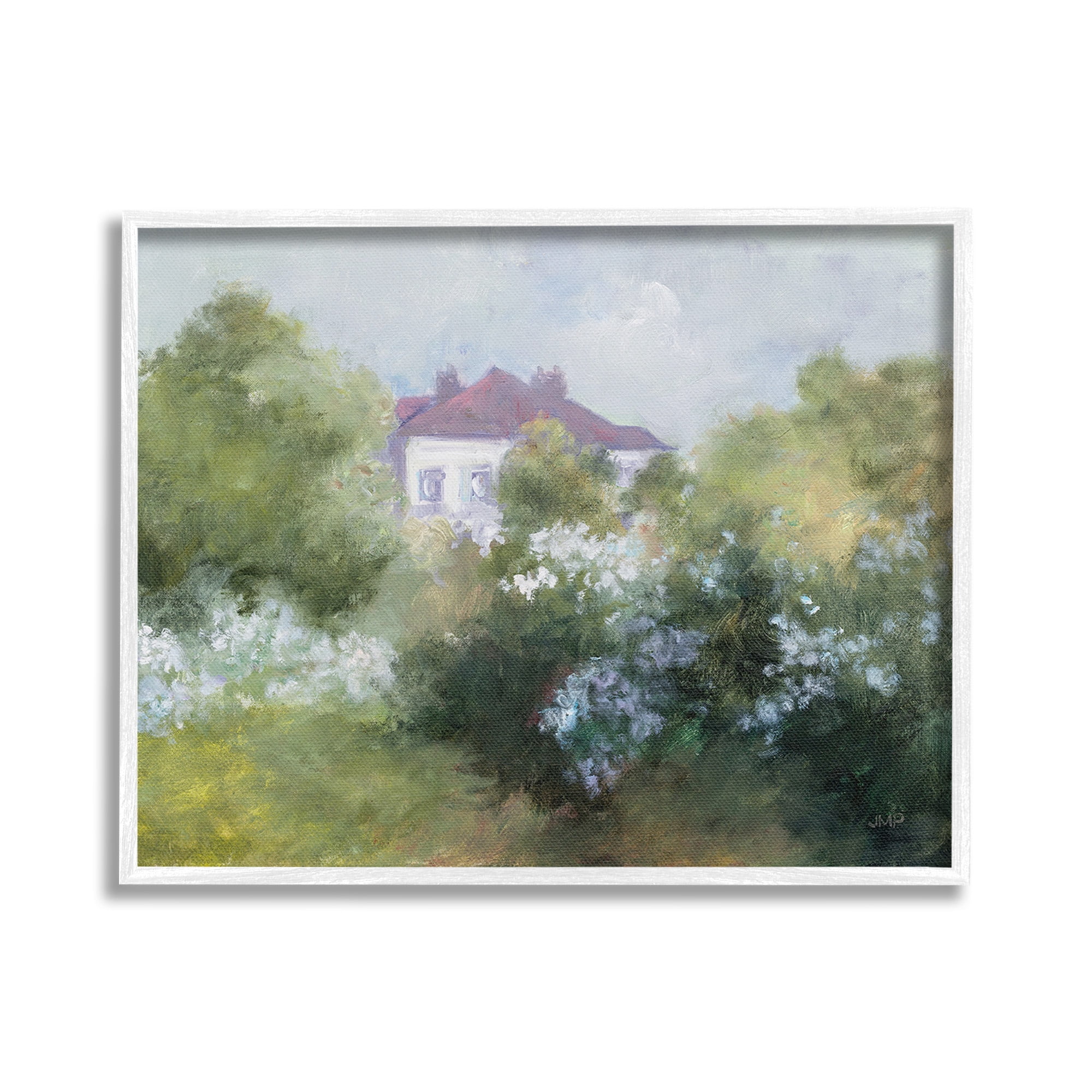Stupell Industries Garden Cottage Villa Landscape Painting White Framed Art Print Wall Art, 30 x 24
