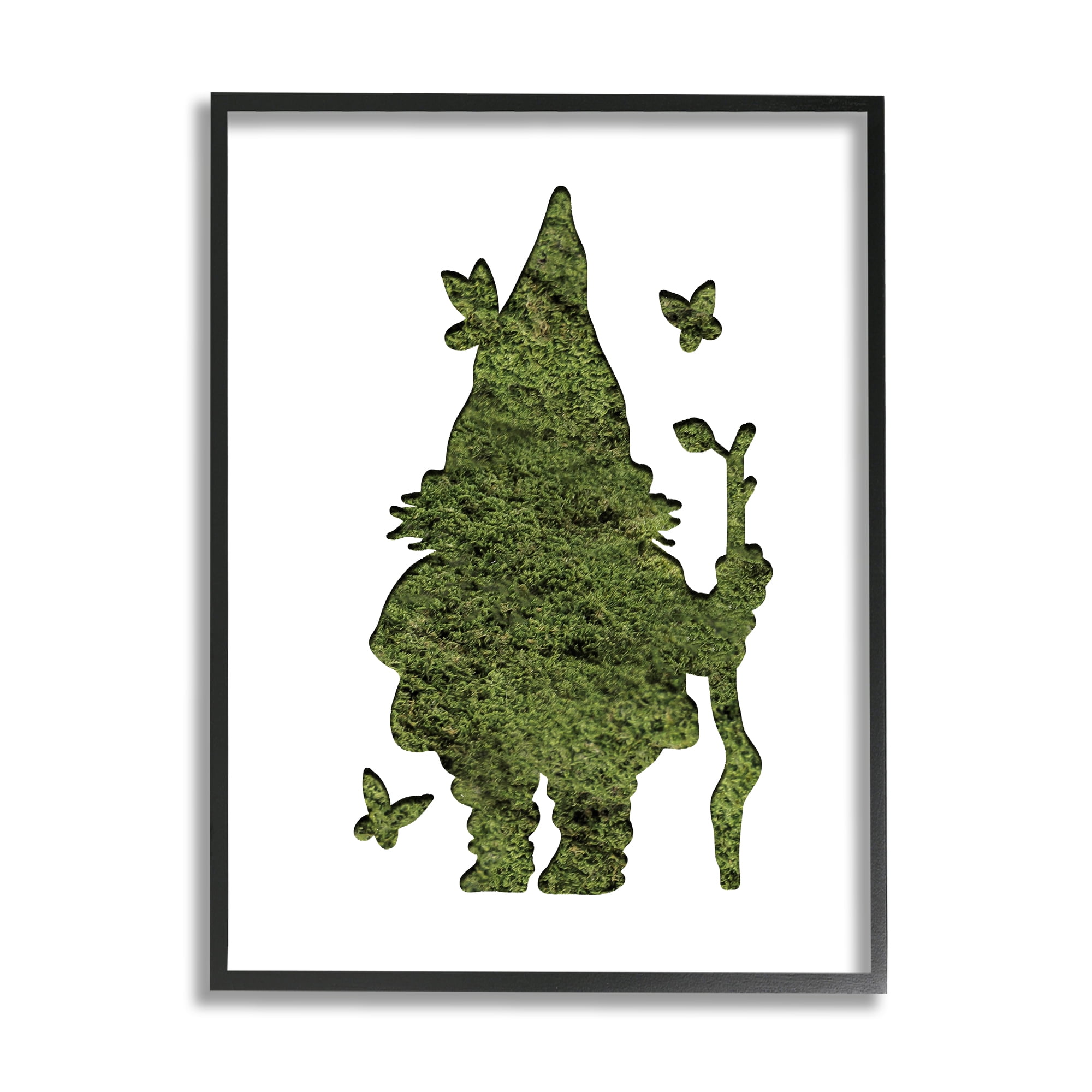 Stupell Industries Garden Creature Gnome with Butterflies Grass Pattern Novelty Painting Black framed Art Print Wall Art, 11 x 14, Design by Daphne Polselli
