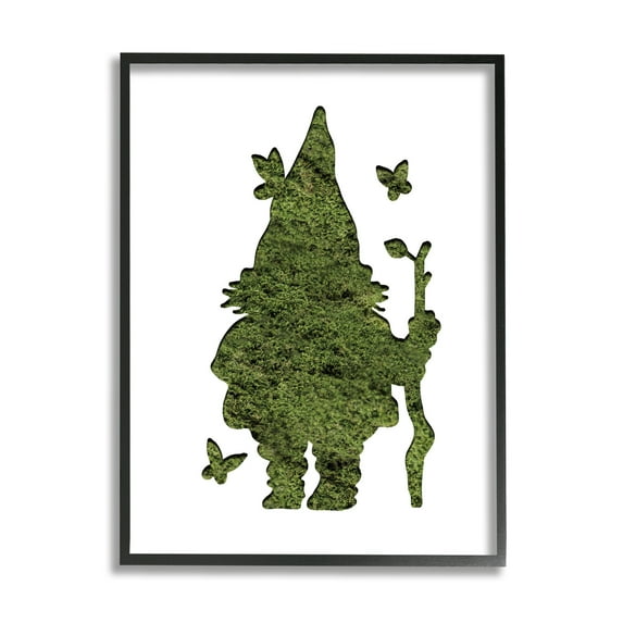 Stupell Industries Garden Creature Gnome with Butterflies Grass Pattern Novelty Painting Black framed Art Print Wall Art, 11 x 14, Design by Daphne Polselli