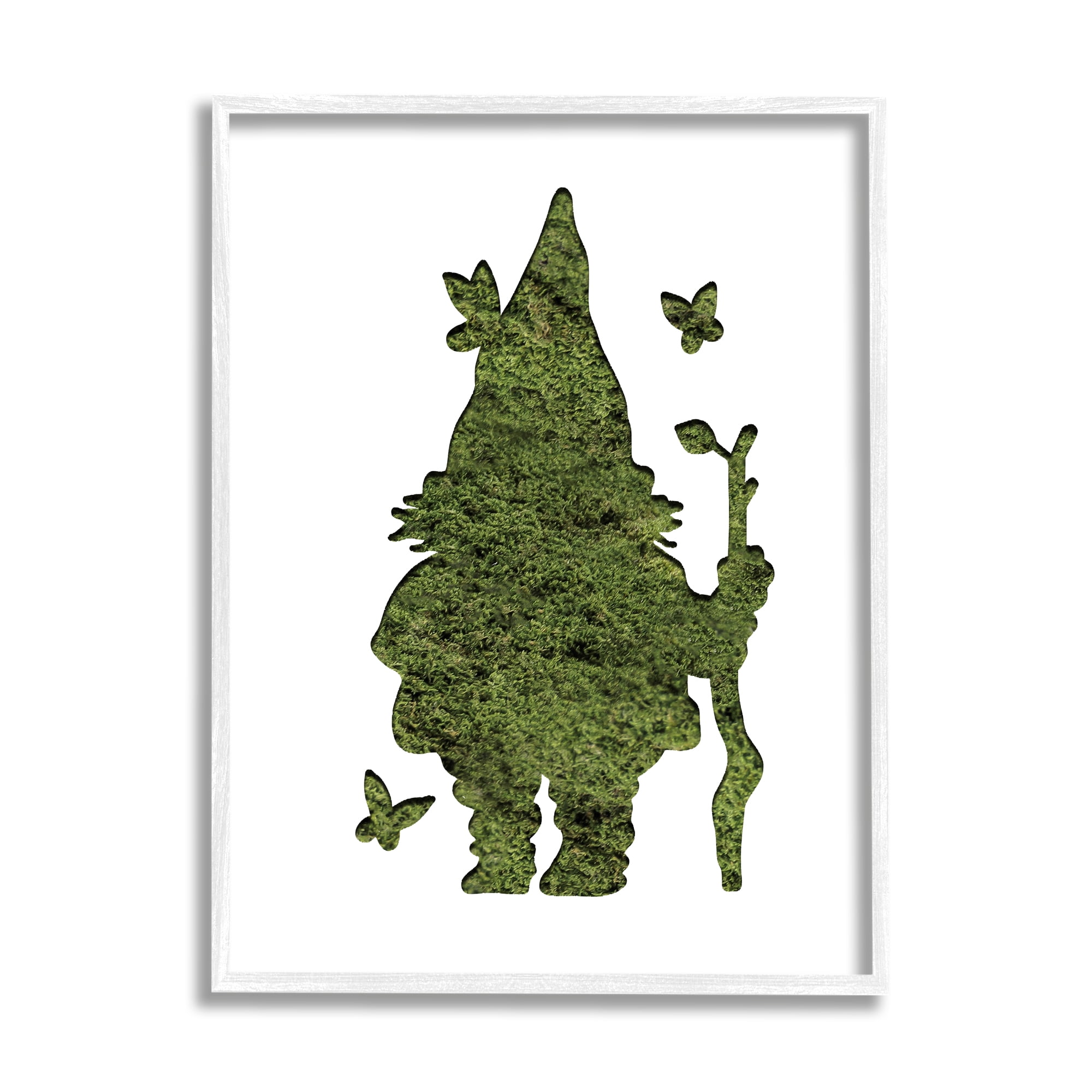 Stupell Industries Garden Creature Gnome with Butterflies Grass Pattern Novelty Painting White Framed Art Print Wall Art, 16 x 20, Design by Daphne Polselli