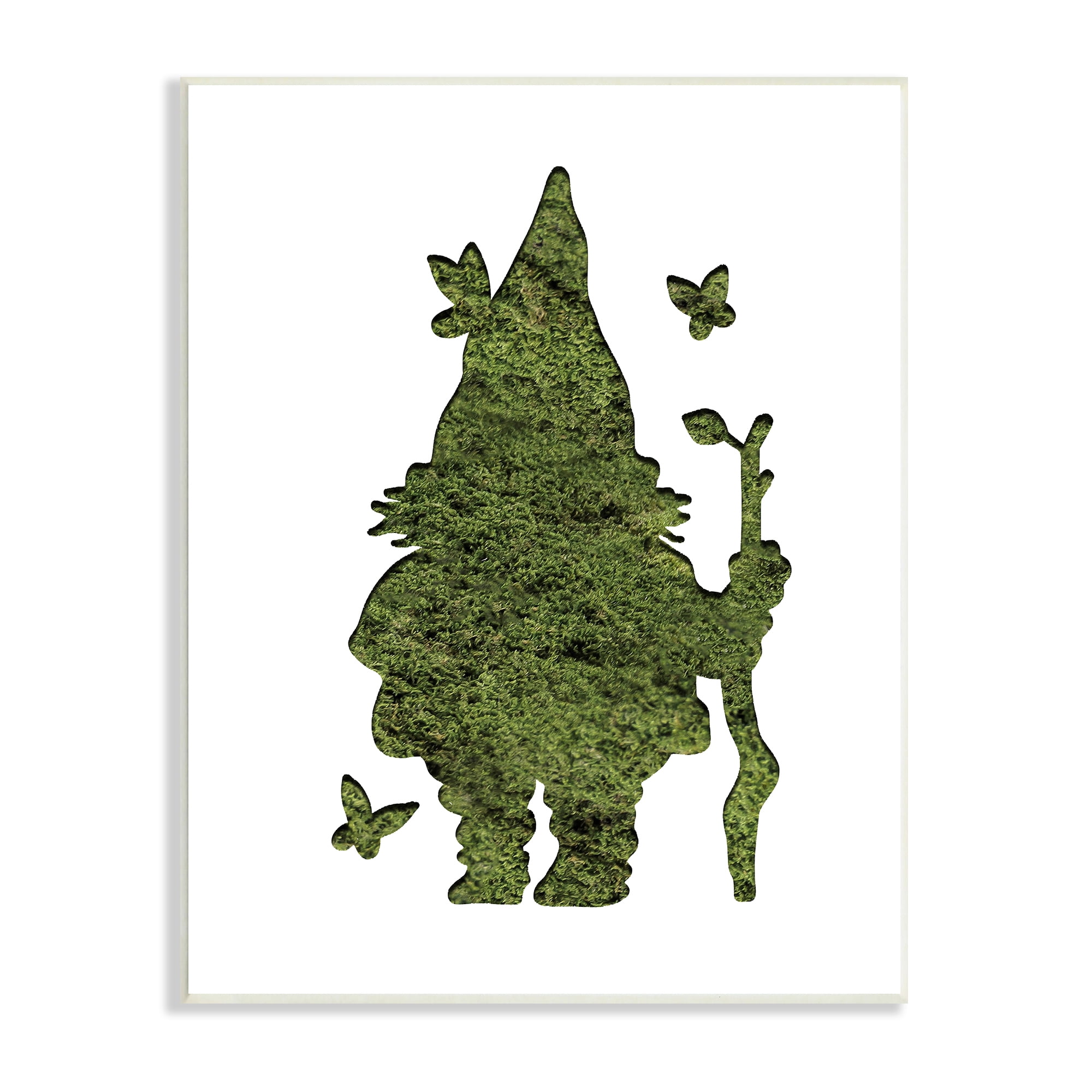 Rustic Wood Wall Plaque with Garden Gnome and Butterflies