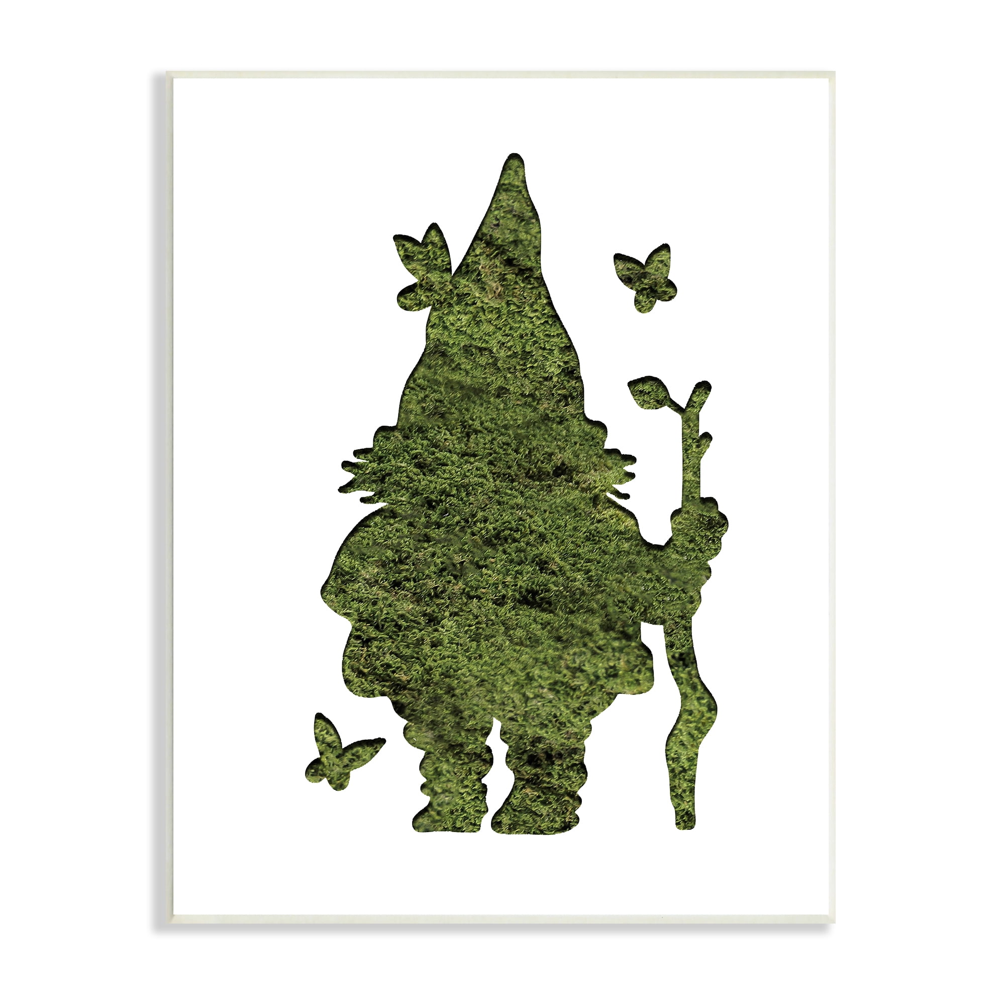 Stupell Industries Garden Creature Gnome with Butterflies Grass Pattern Fairy Tales & Fantasy Painting Unframed Art Print Wall Art, 13 x 19