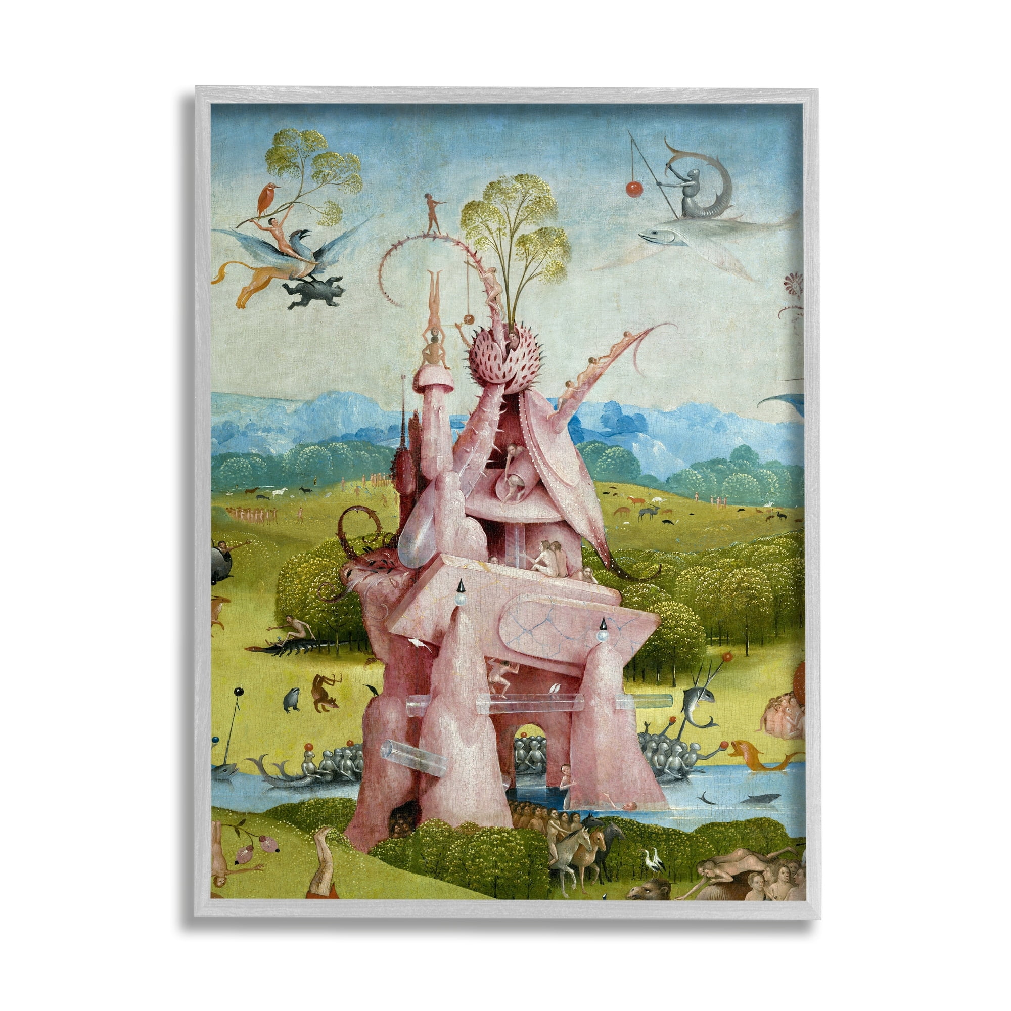Stupell Industries Garden of Earthly Delights Left Panel Detail Hieronymus Bosch Painting Painting Gray Framed Art Print Wall Art, Design by one1000paintings