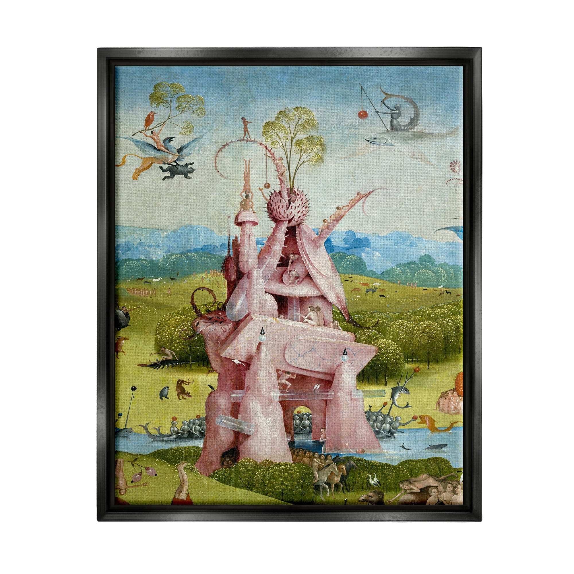 Stupell Industries Garden of Earthly Delights Left Panel Detail Hieronymus Bosch Painting Painting Jet Black Floating Framed Canvas Print Wall Art, Design by one1000paintings