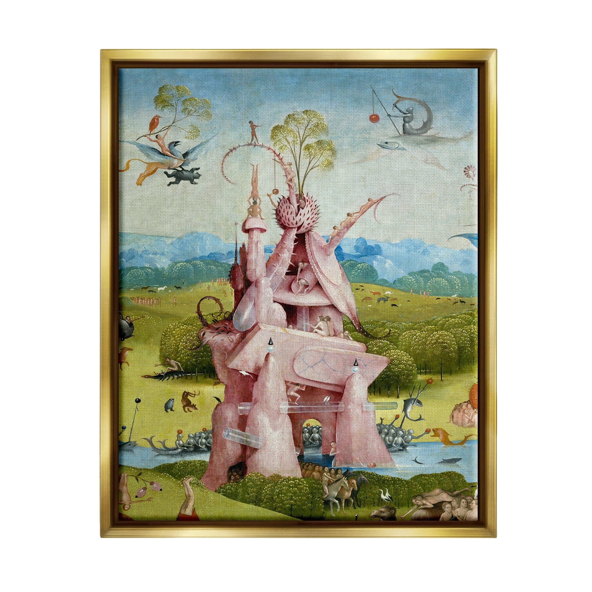 Stupell Industries Garden of Earthly Delights Left Panel Detail Hieronymus Bosch Painting Painting Metallic Gold Floating Framed Canvas Print Wall Art, Design by one1000paintings
