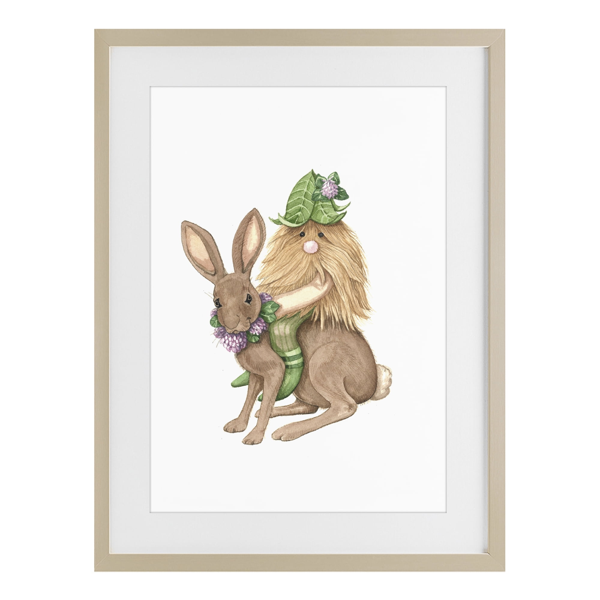 Stupell Industries Garden Elf Riding Rabbit Birch Framed Print Under Glass, design by Nancy Overton