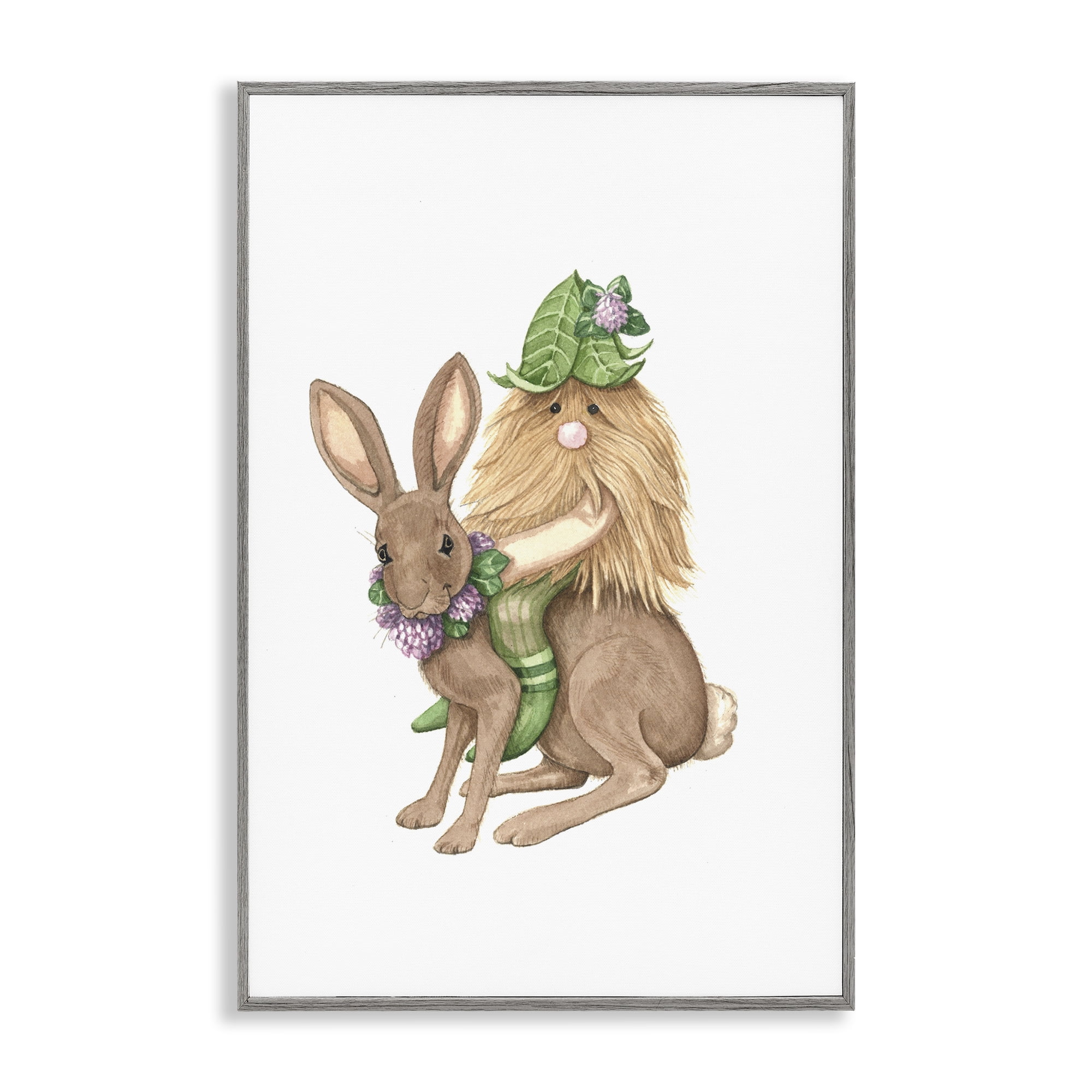 Stupell Industries Garden Elf Riding Rabbit Gray Framed Giclee Art, design by Nancy Overton