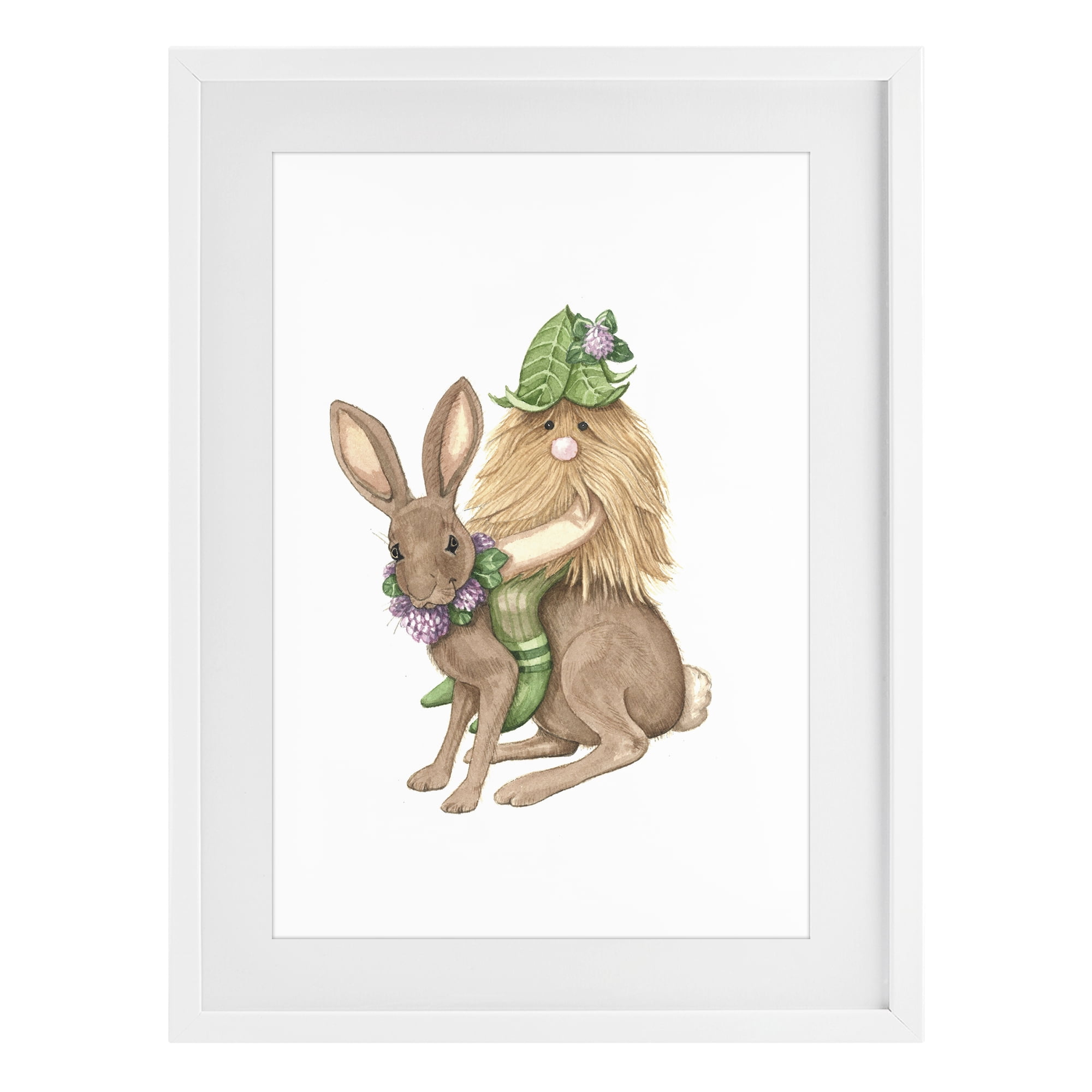 Stupell Industries Garden Elf Riding Rabbit White Framed Print Under Glass, design by Nancy Overton