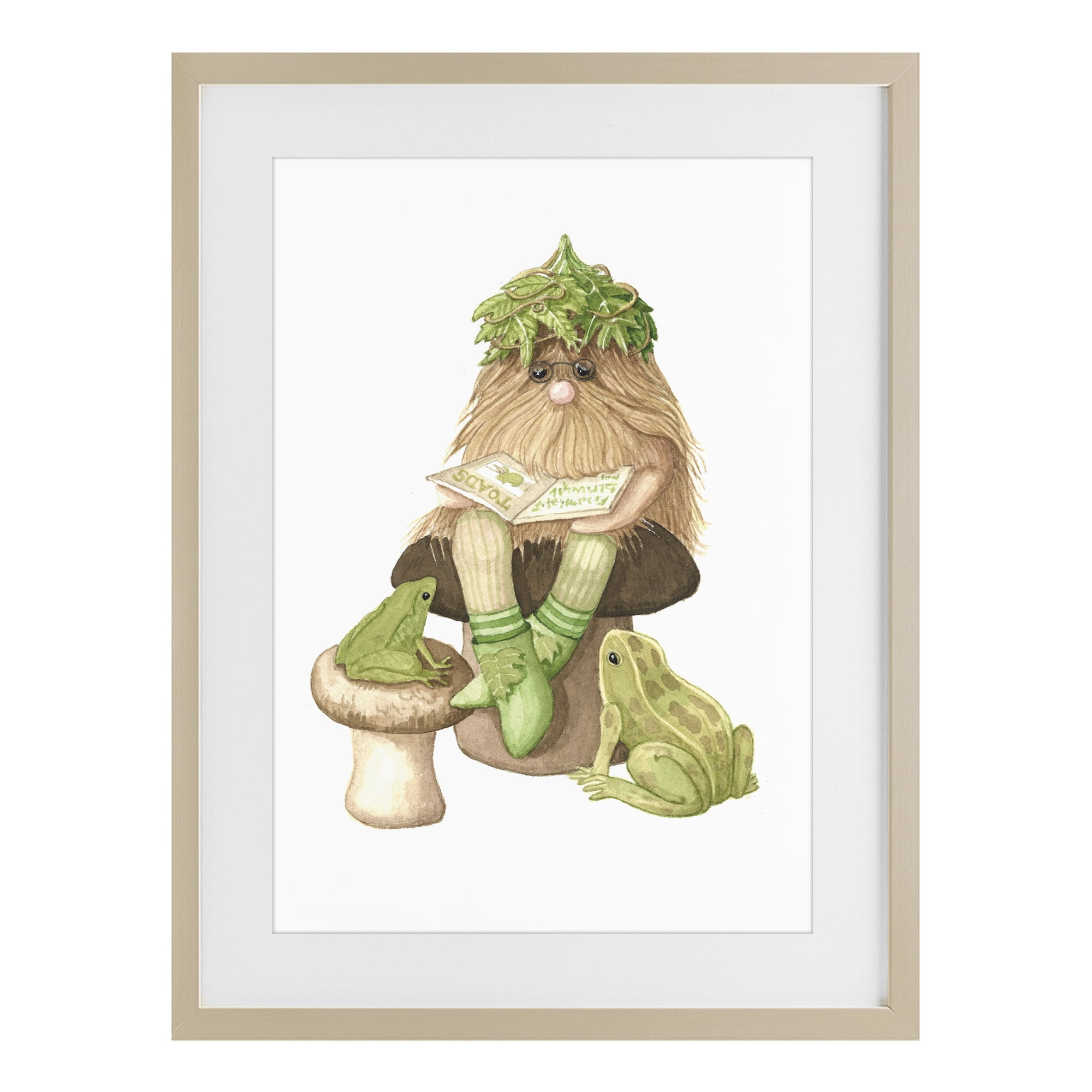 Stupell Industries Garden Elf with Frogs Birch Framed Print Under Glass, design by Nancy Overton