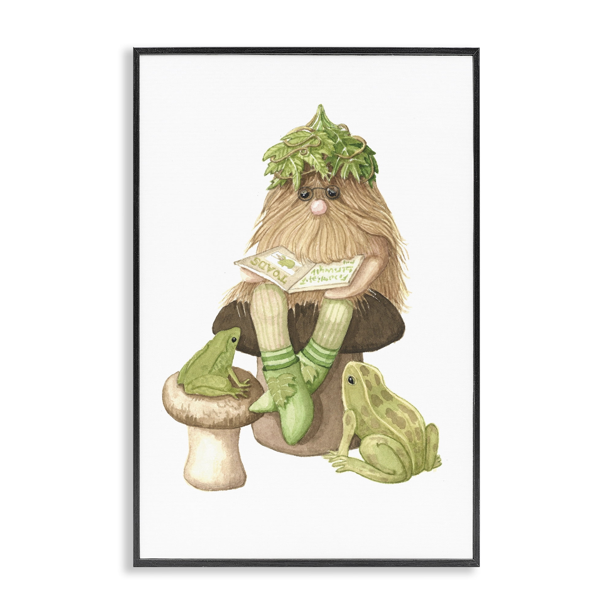 Stupell Industries Garden Elf with Frogs Black Framed Giclee Art, design by Nancy Overton