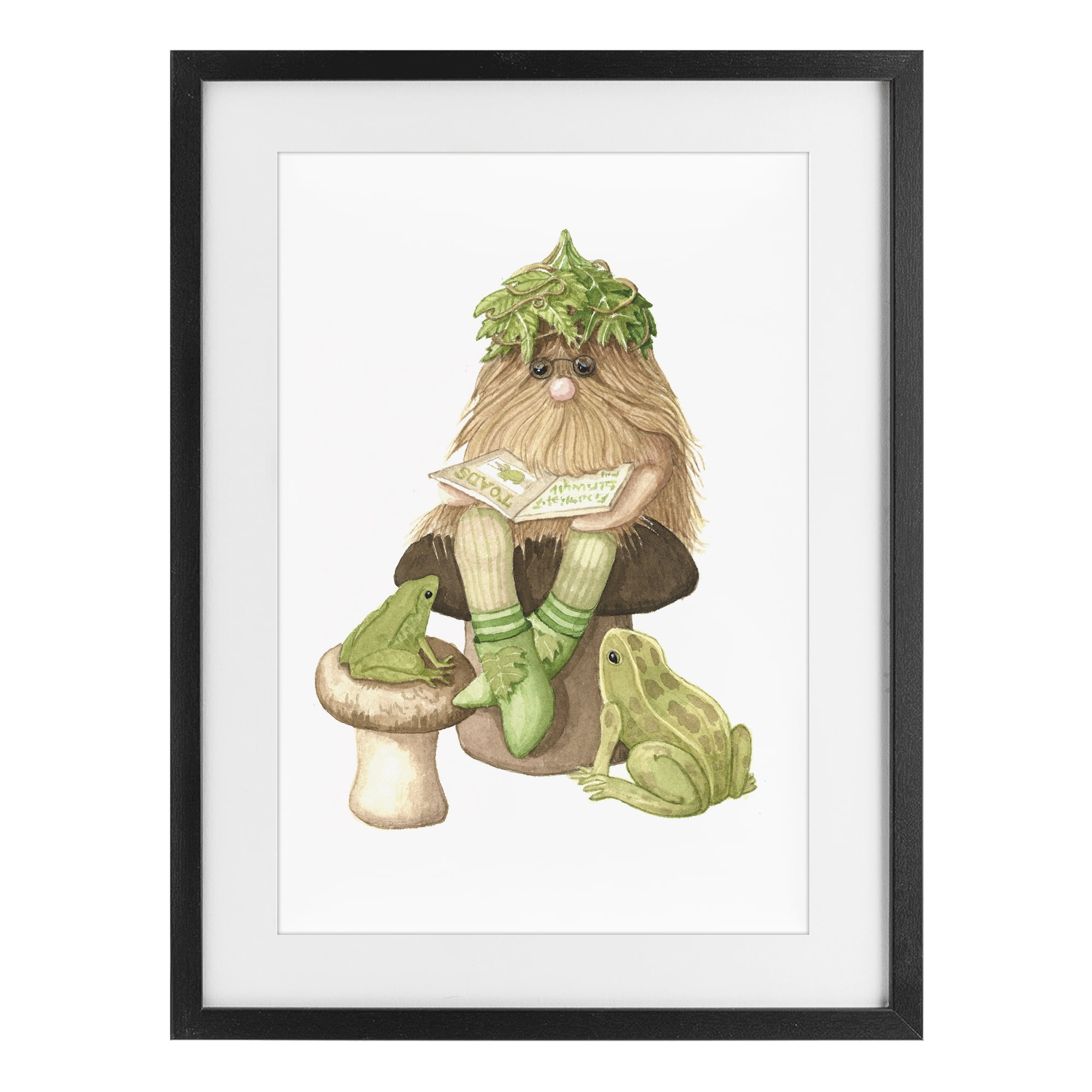 Stupell Industries Garden Elf with Frogs Black Framed Print Under Glass, design by Nancy Overton