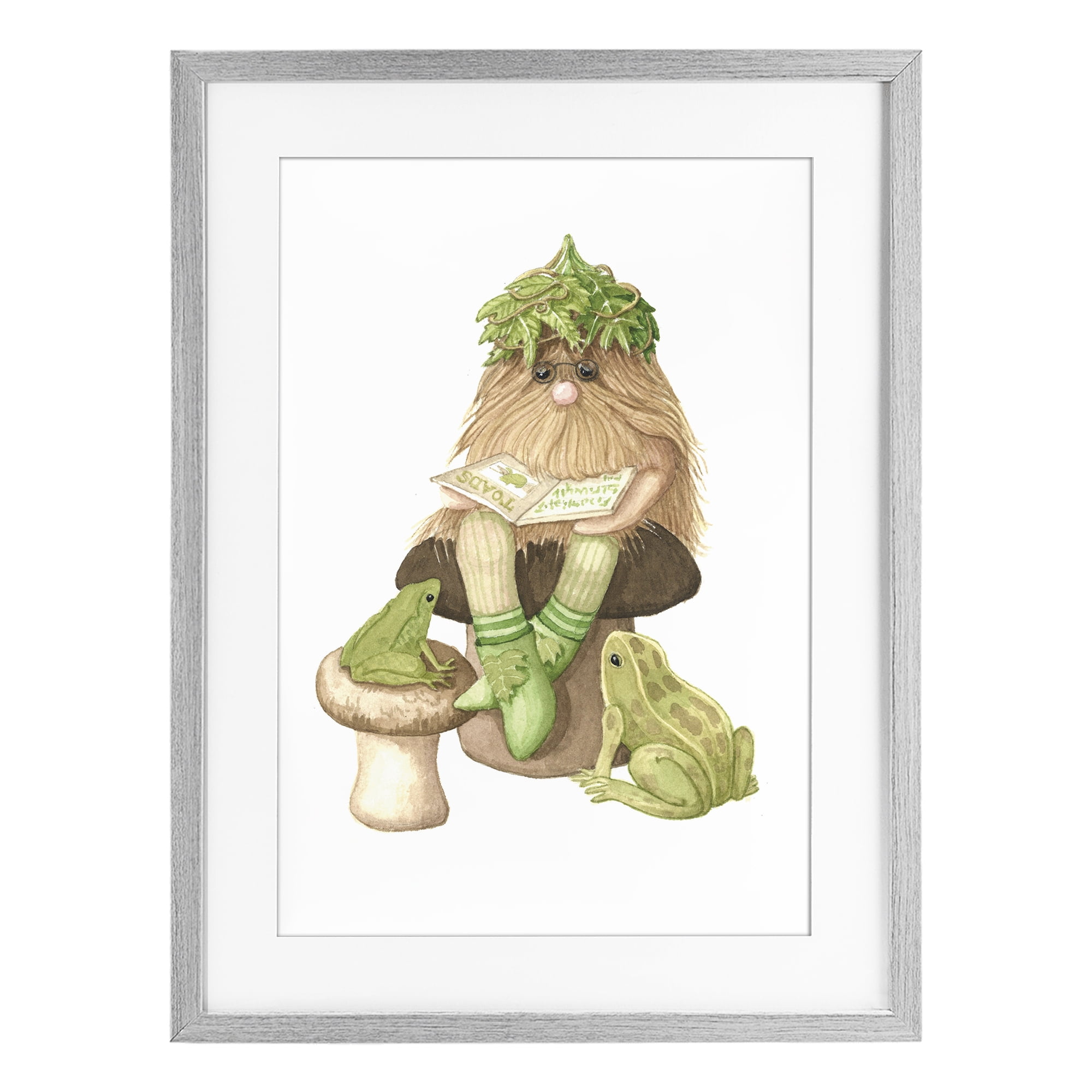 Stupell Industries Garden Elf with Frogs Gray Framed Print Under Glass, design by Nancy Overton