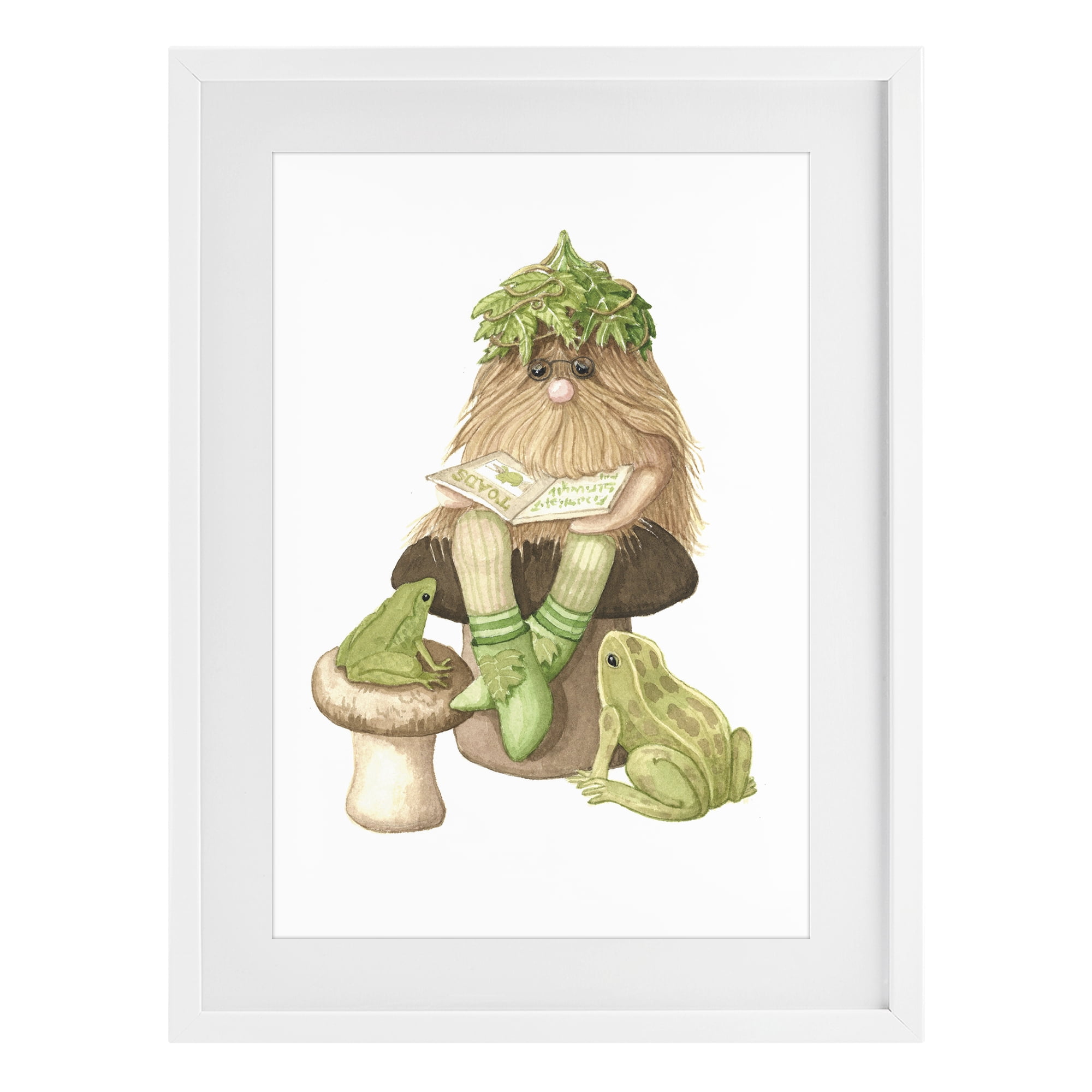 Stupell Industries Garden Elf with Frogs White Framed Print Under Glass, design by Nancy Overton