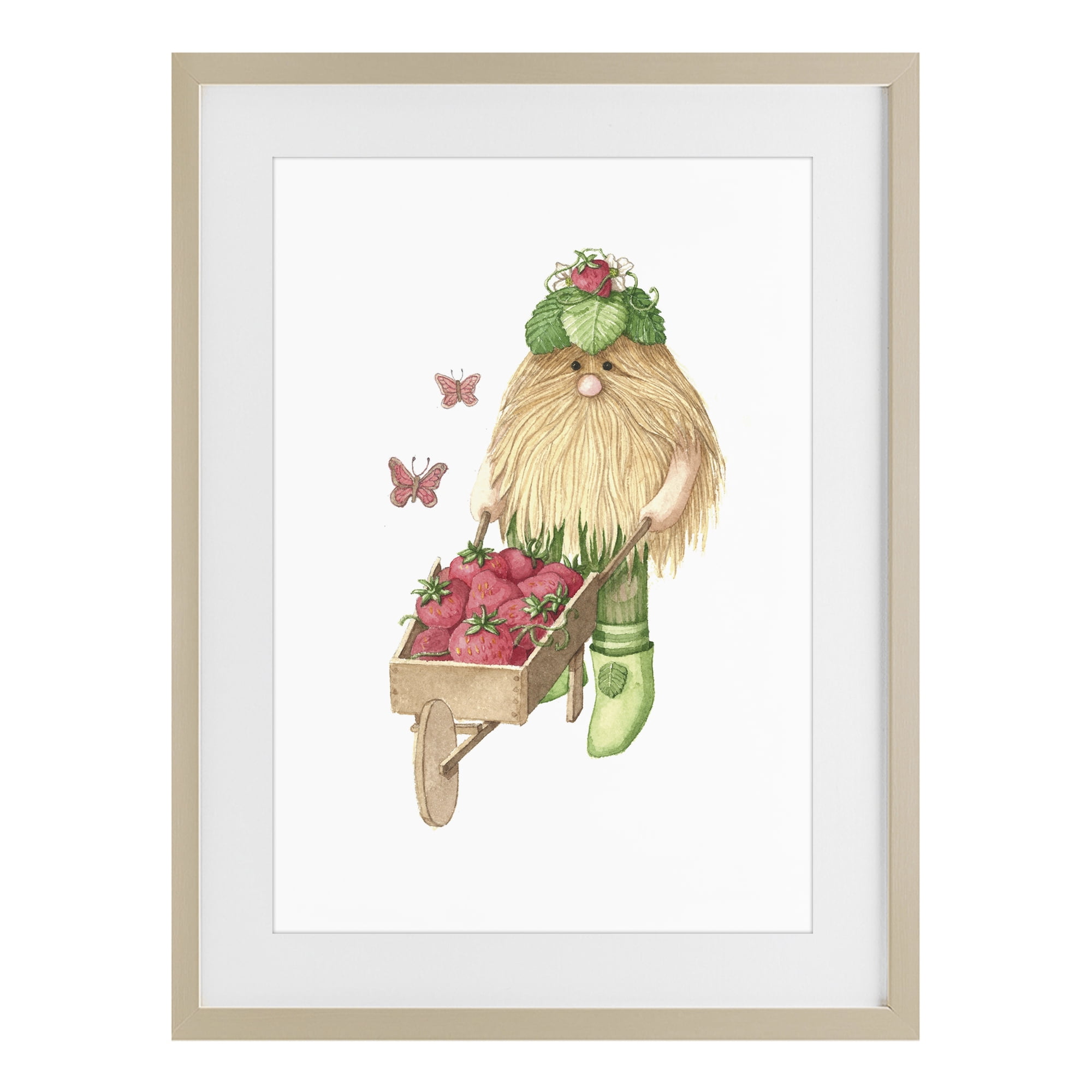 Stupell Industries Garden Elf with Wheelbarrow Birch Framed Print Under Glass, design by Nancy Overton
