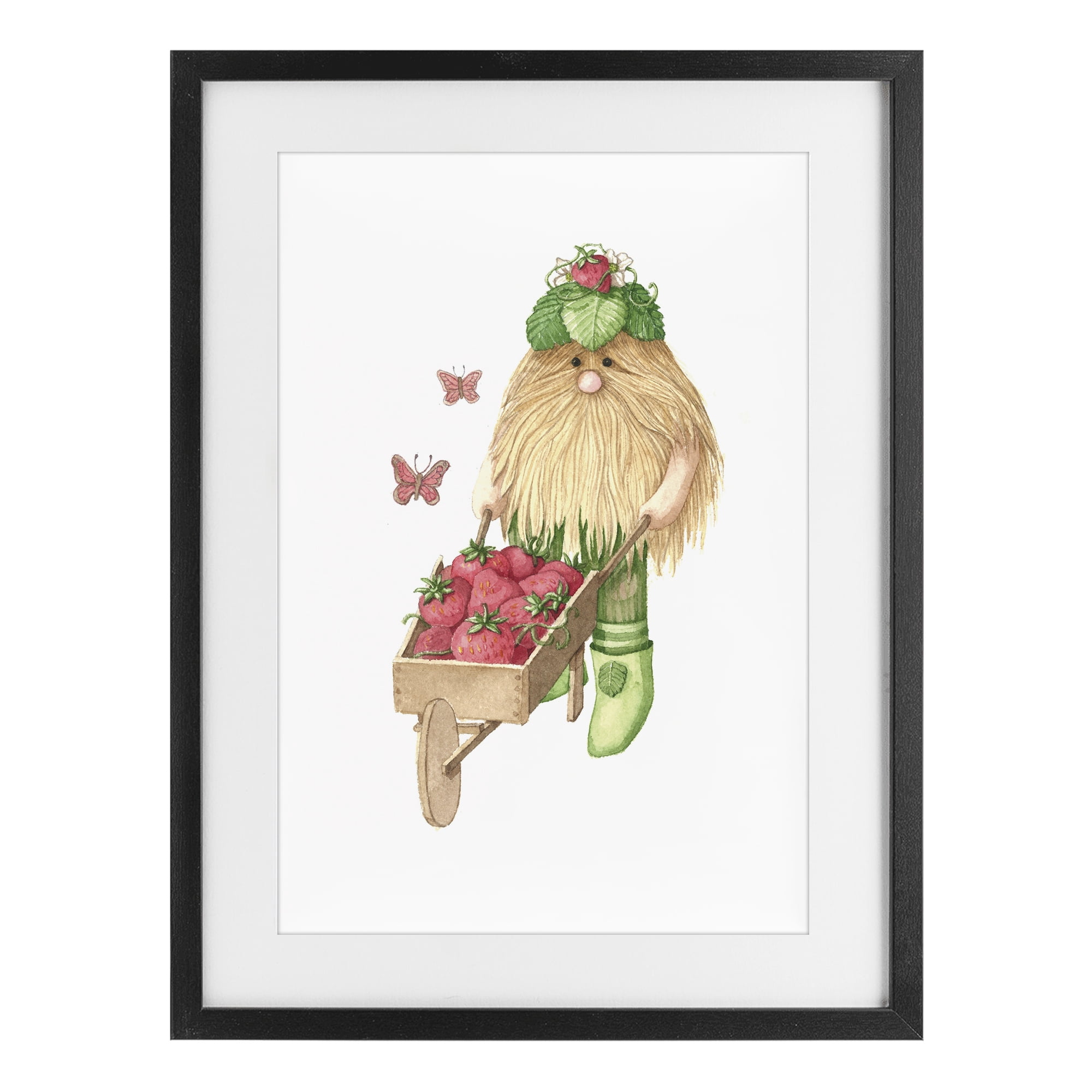 Stupell Industries Garden Elf with Wheelbarrow Black Framed Print Under Glass, design by Nancy Overton
