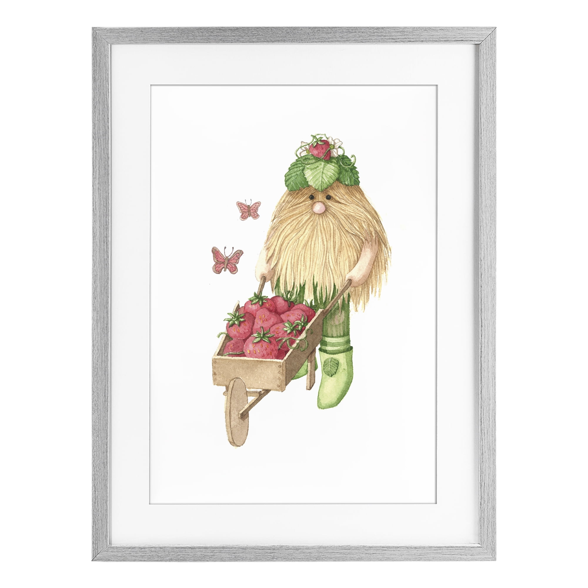 Stupell Industries Garden Elf with Wheelbarrow Gray Framed Print Under Glass, design by Nancy Overton