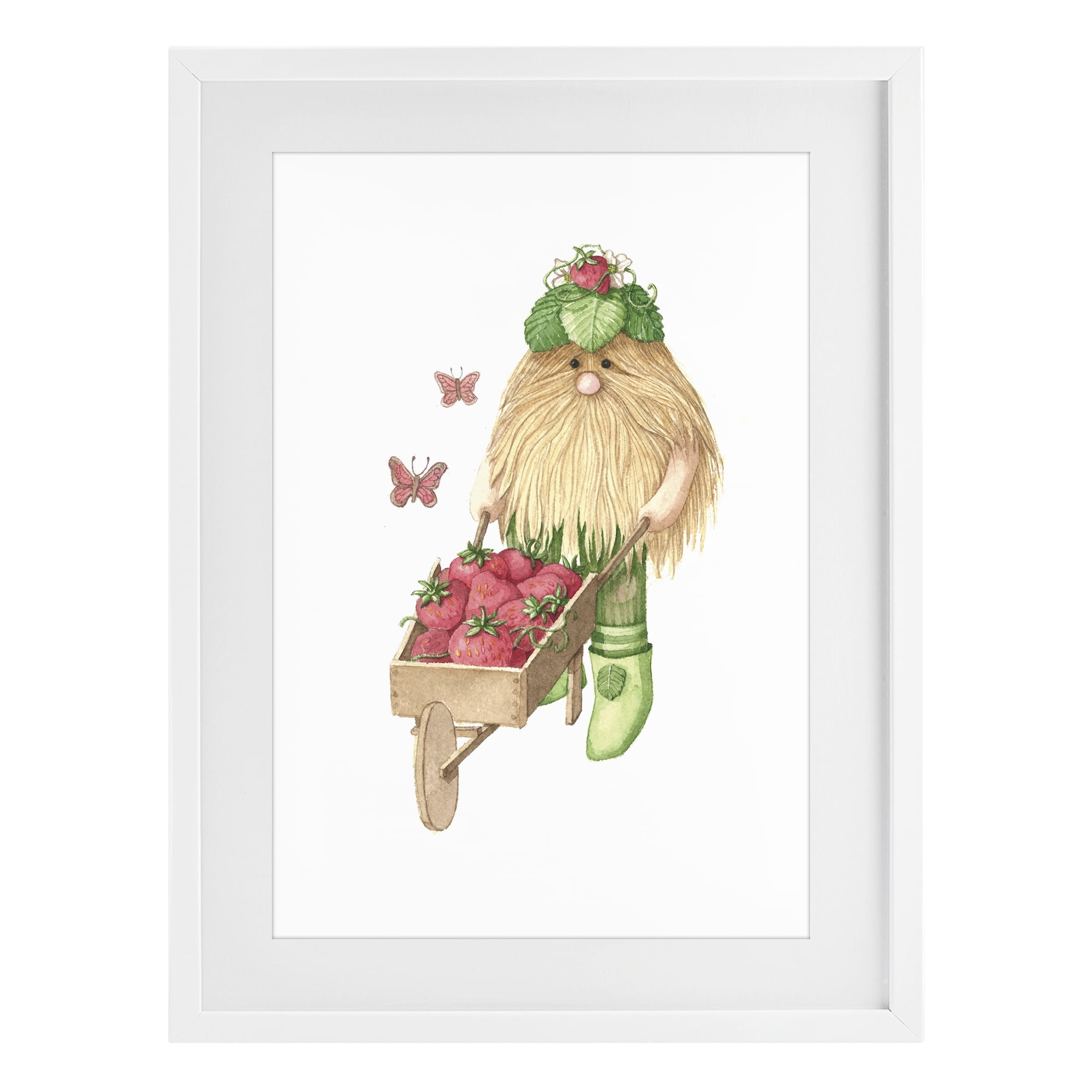 Stupell Industries Garden Elf with Wheelbarrow White Framed Print Under Glass, design by Nancy Overton