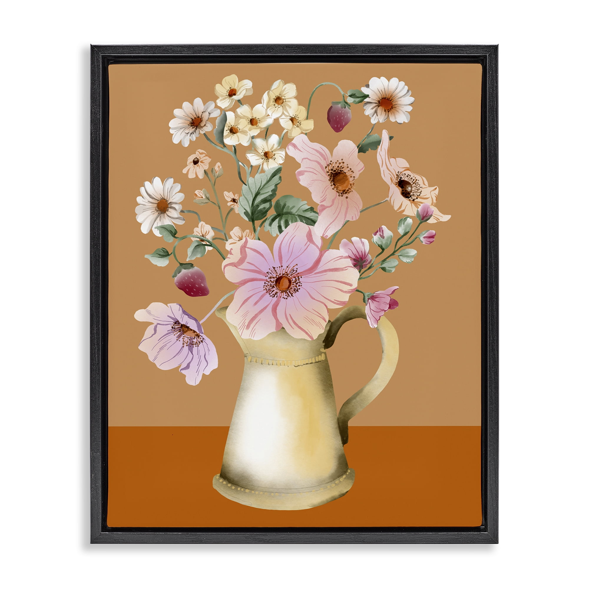 Stupell Industries Garden Florals in Jug Plants & Flowers Painting Black Floater Framed Canvas Art Print Wall Art, 17 x 21