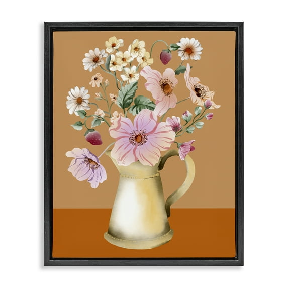 Stupell Industries Garden Florals in Jug Plants & Flowers Painting Black Floater Framed Canvas Art Print Wall Art, 25 x 31
