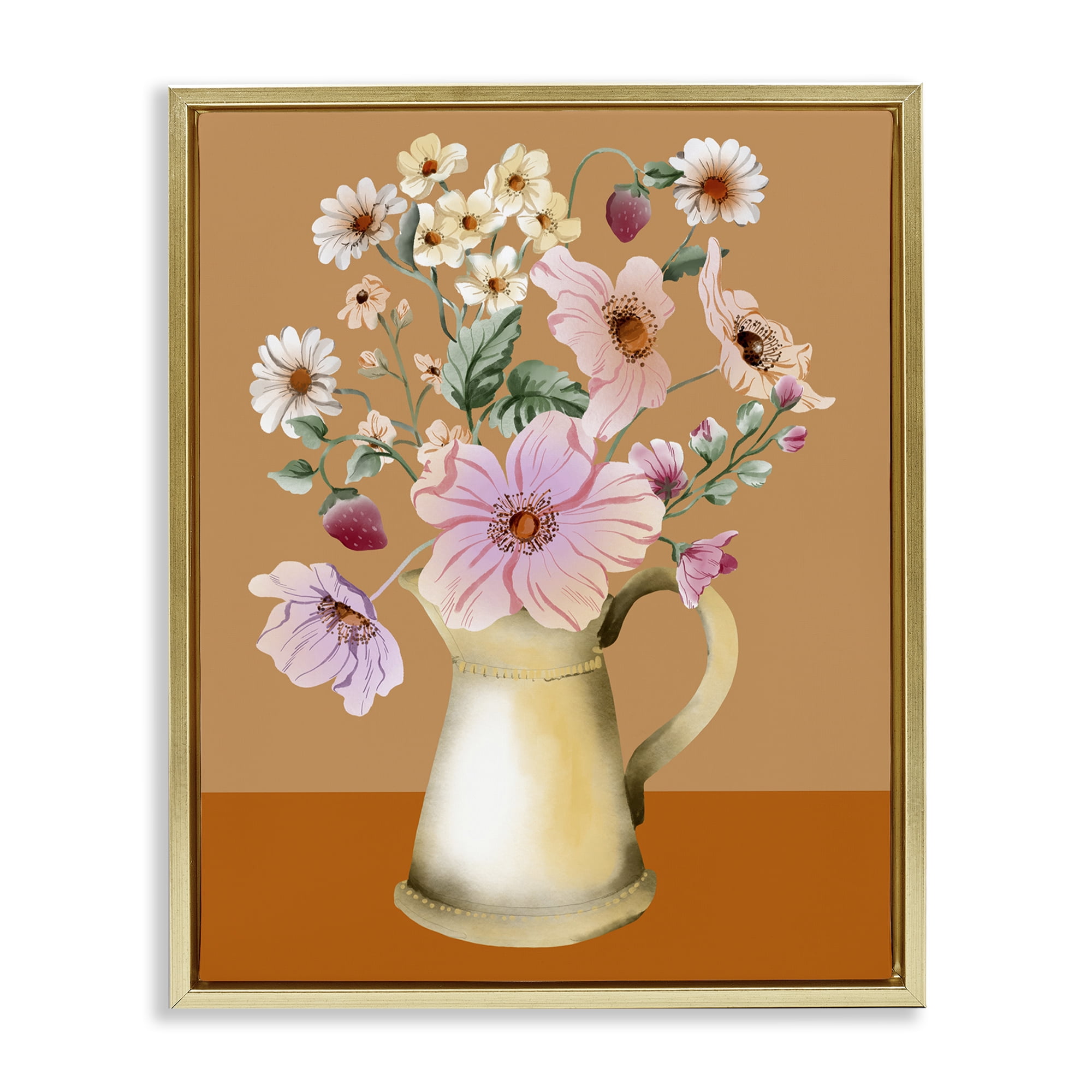 Stupell Industries Garden Florals in Jug Plants & Flowers Painting Gold Floater Framed Canvas Art Print Wall Art, 25 x 31