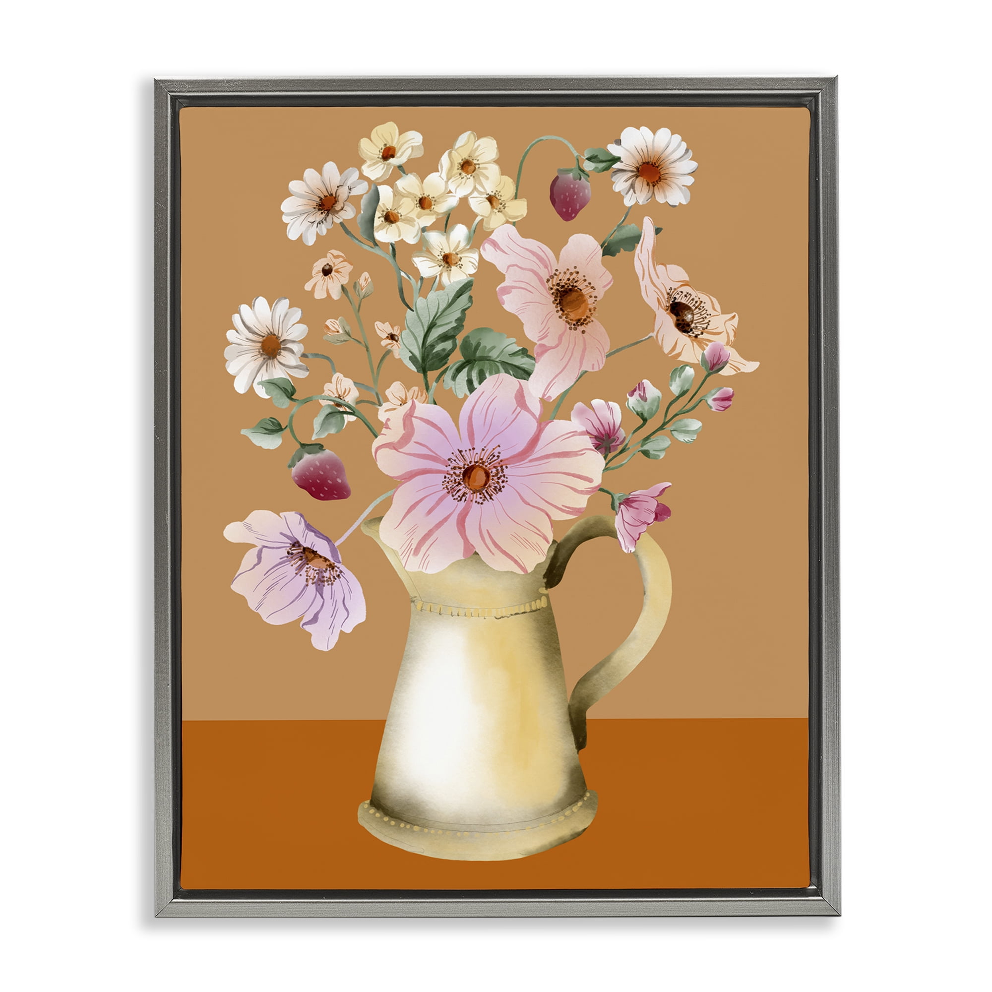 Stupell Industries Garden Florals in Jug Plants & Flowers Painting Gray Floater Framed Canvas Art Print Wall Art, 17 x 21