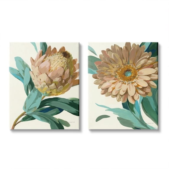 Stupell Industries Garden Flower Details Minimal Green Tan Painting Canvas Wall Art Design by Danhui Nai, 2 Piece, 24" x 30"