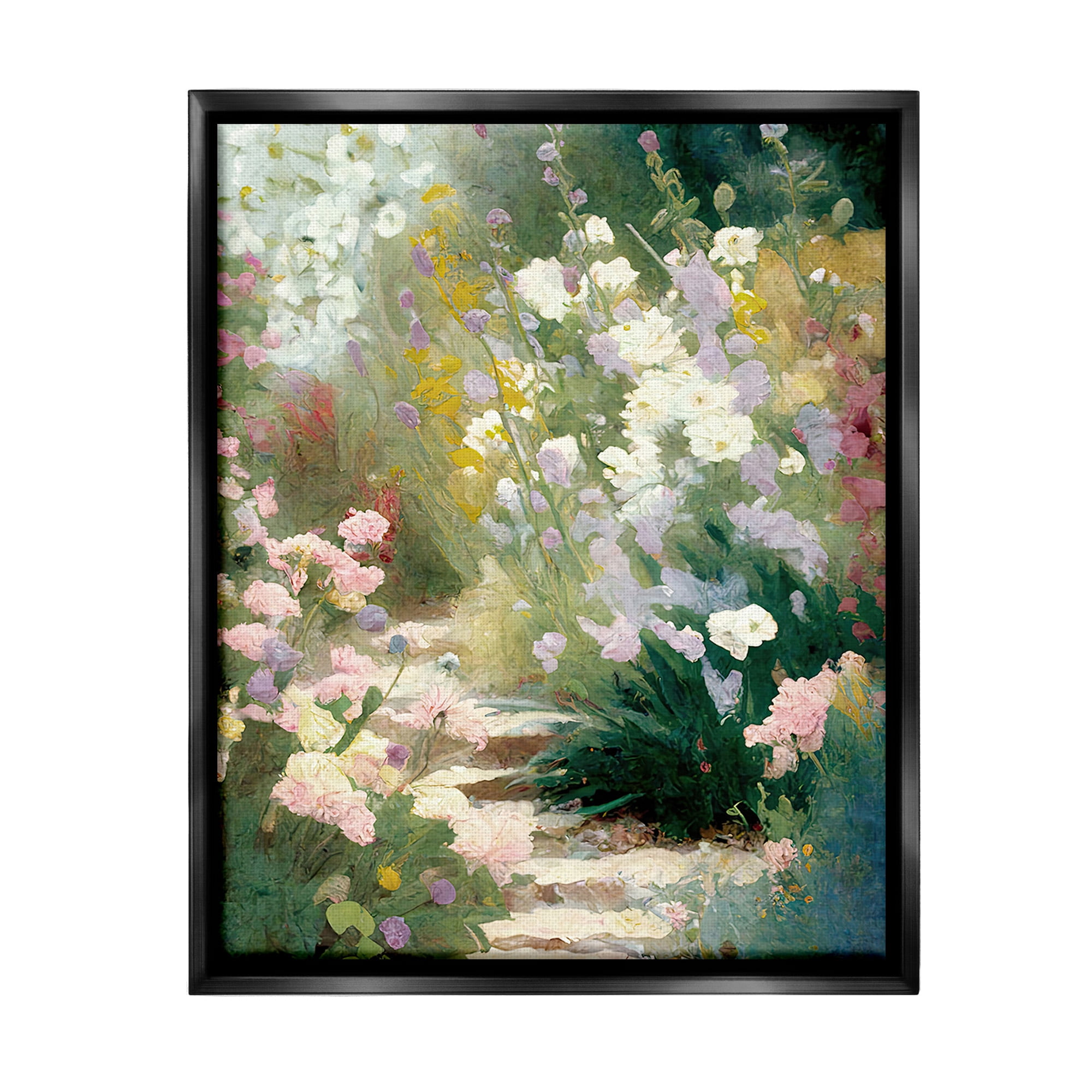 Stupell Industries Garden Flower Path Botanical & Floral Painting Black Floater Framed Canvas Art Print Wall Art, 25 x 31