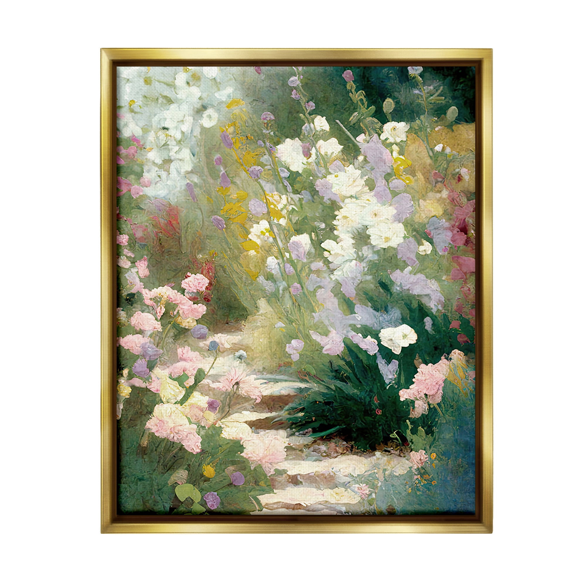 Stupell Industries Garden Flower Path Botanical & Floral Painting Gold Floater Framed Canvas Art Print Wall Art, 25 x 31