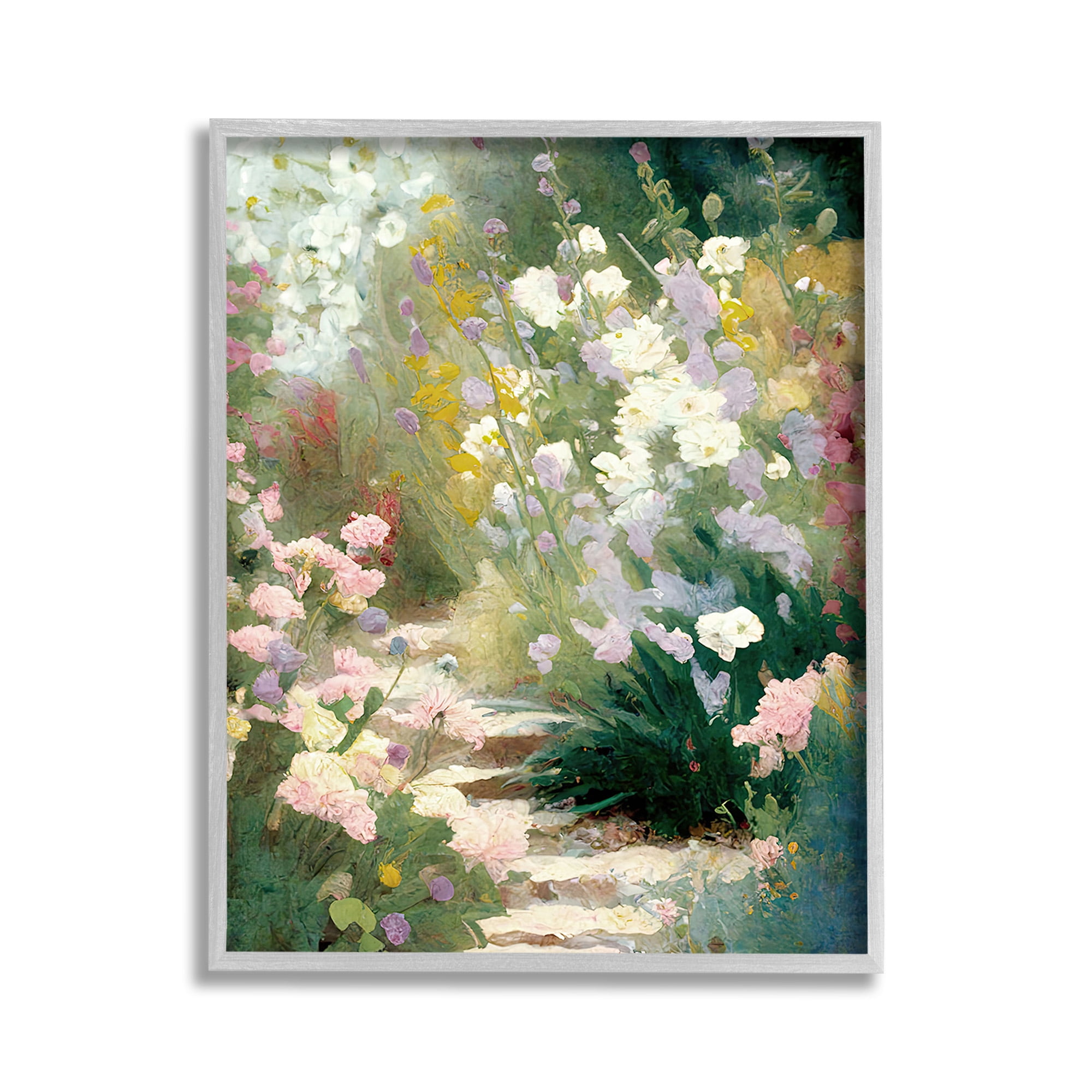 Stupell Industries Garden Flower Path Botanical & Floral Painting Gray Framed Art Print Wall Art, 11 x 14