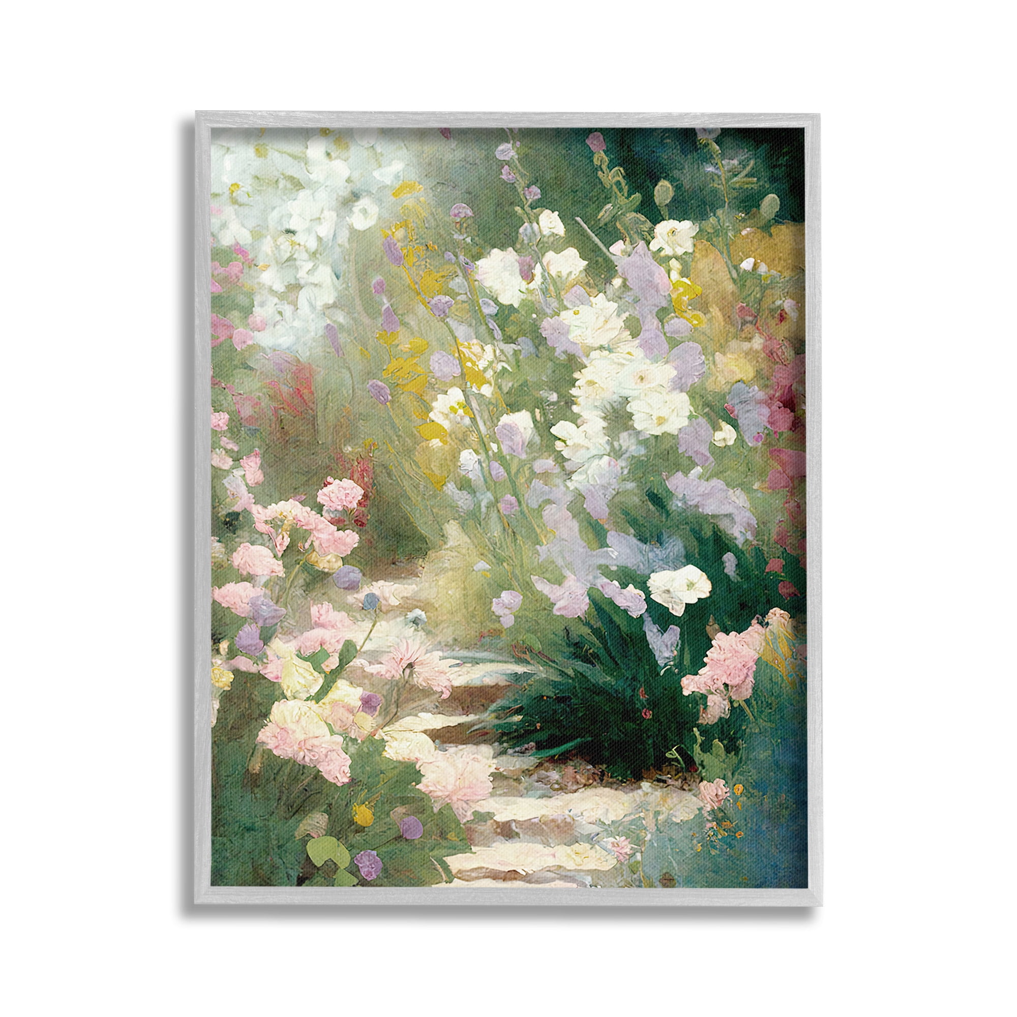 Stupell Industries Garden Flower Path Botanical & Floral Painting Gray Framed Art Print Wall Art, 16 x 20