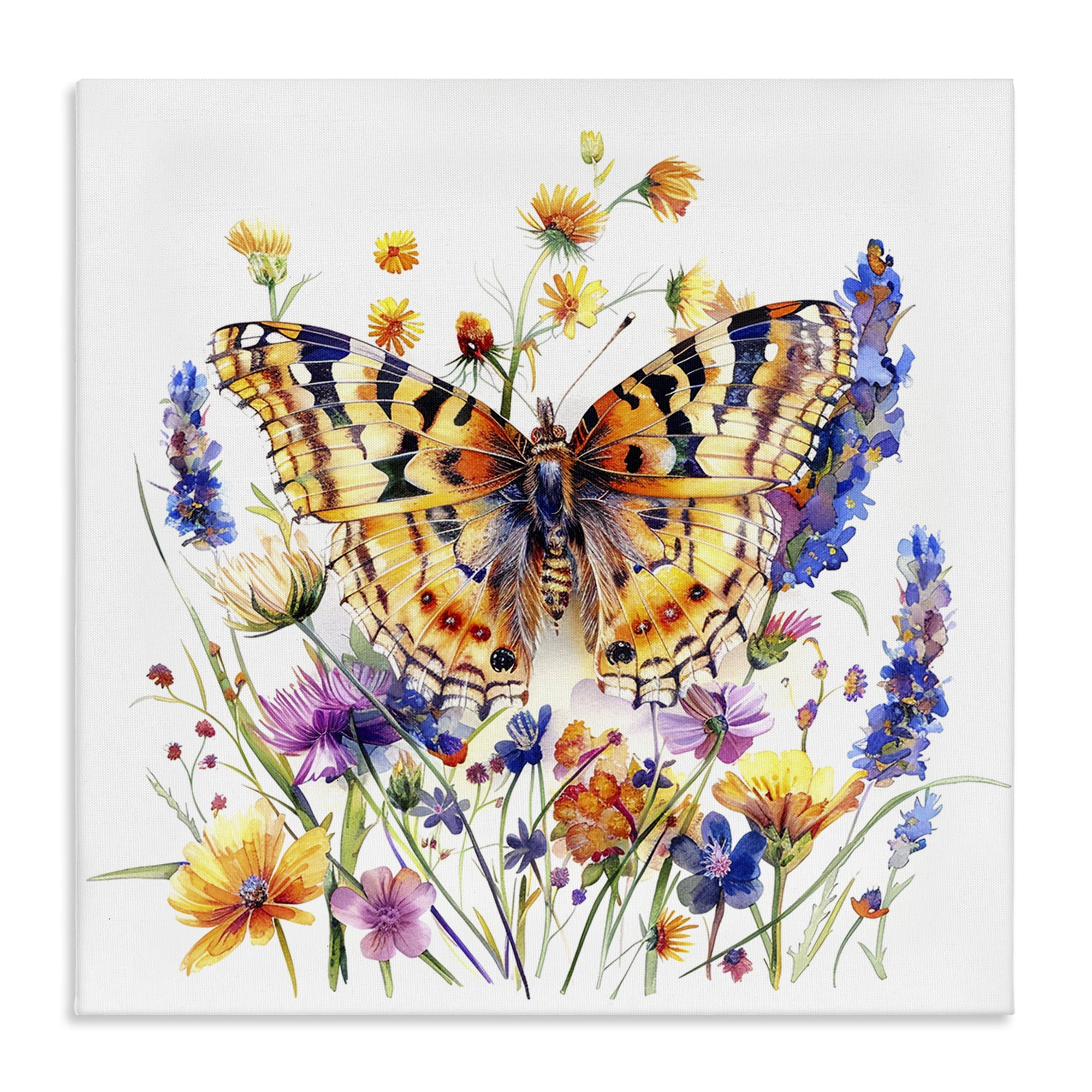 Stupell Industries Garden Flowers & Butterfly Insects Painting Wrapped Canvas Art Print Wall Art, 17 x 17
