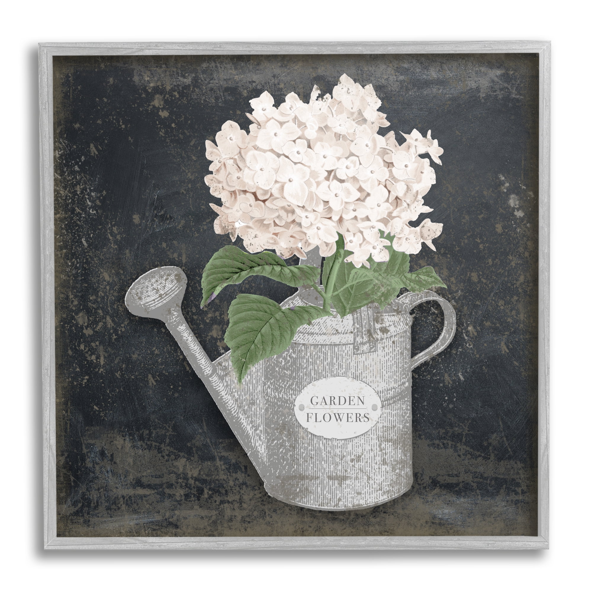 Stupell Industries Garden Flowers Can Botanical & Floral Painting Gray Framed Art Print Wall Art, 24 x 24