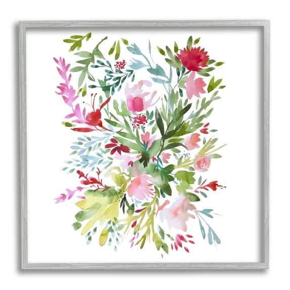 Stupell Industries Garden Flowers Pattern Botanical & Floral Painting Gray Framed Art Print Wall Art, 17 x 17