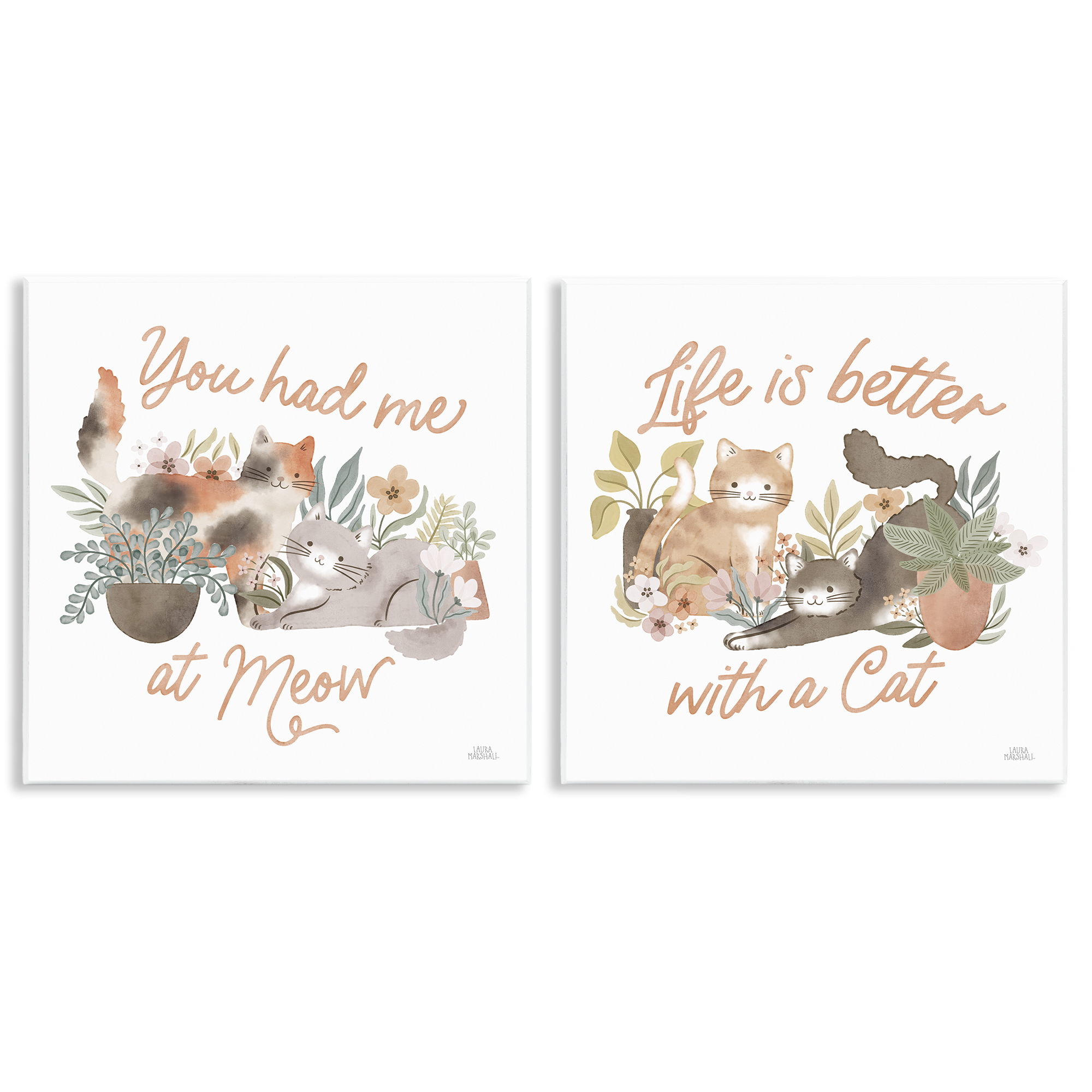 Stupell Industries Garden Friends Cat Phrases Animals Painting Unframed Art Print Wall Art, 12 x 12, Set of 2