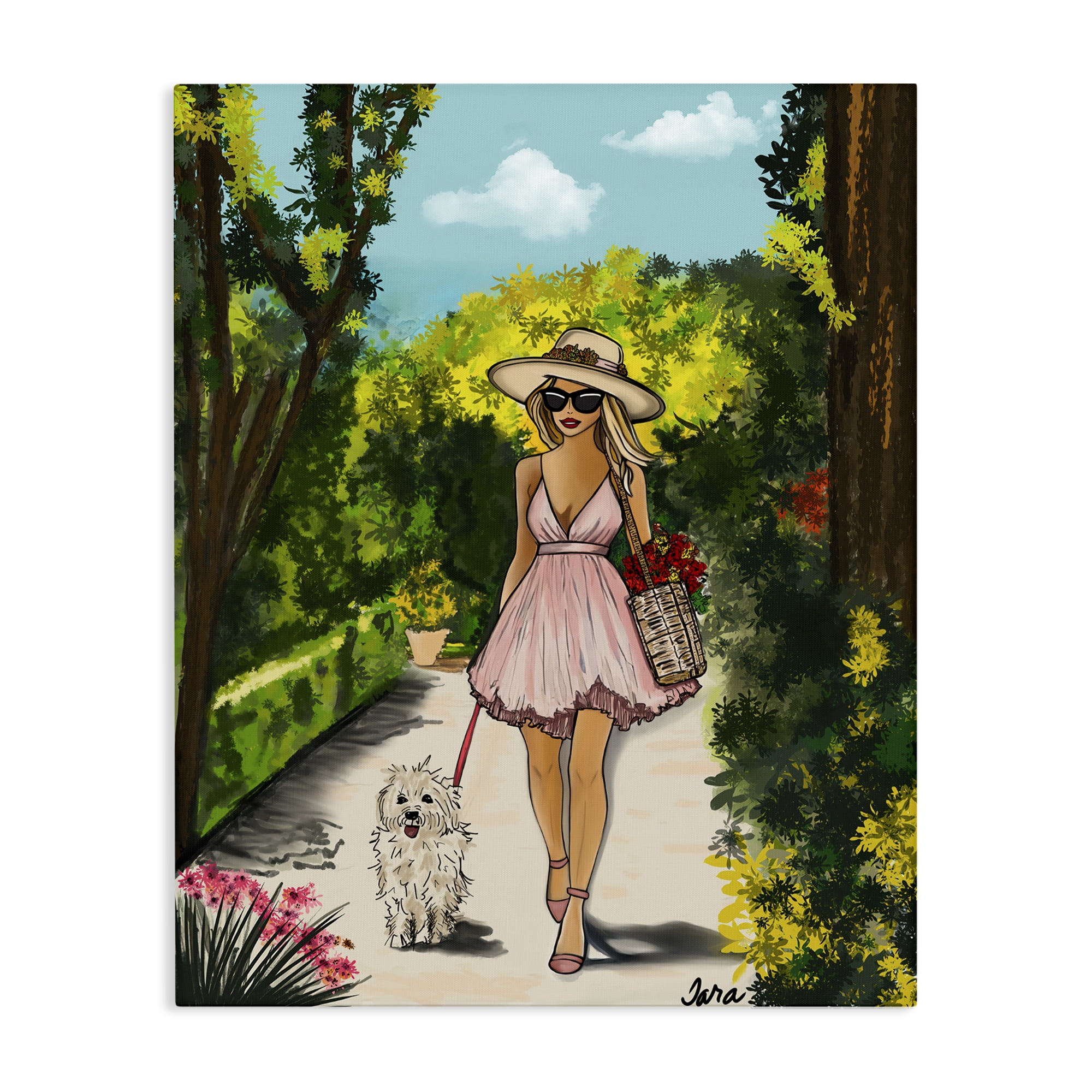 Stupell Industries Garden Girl Strolling with Pup Canvas Wall Art, design by Tara Boone