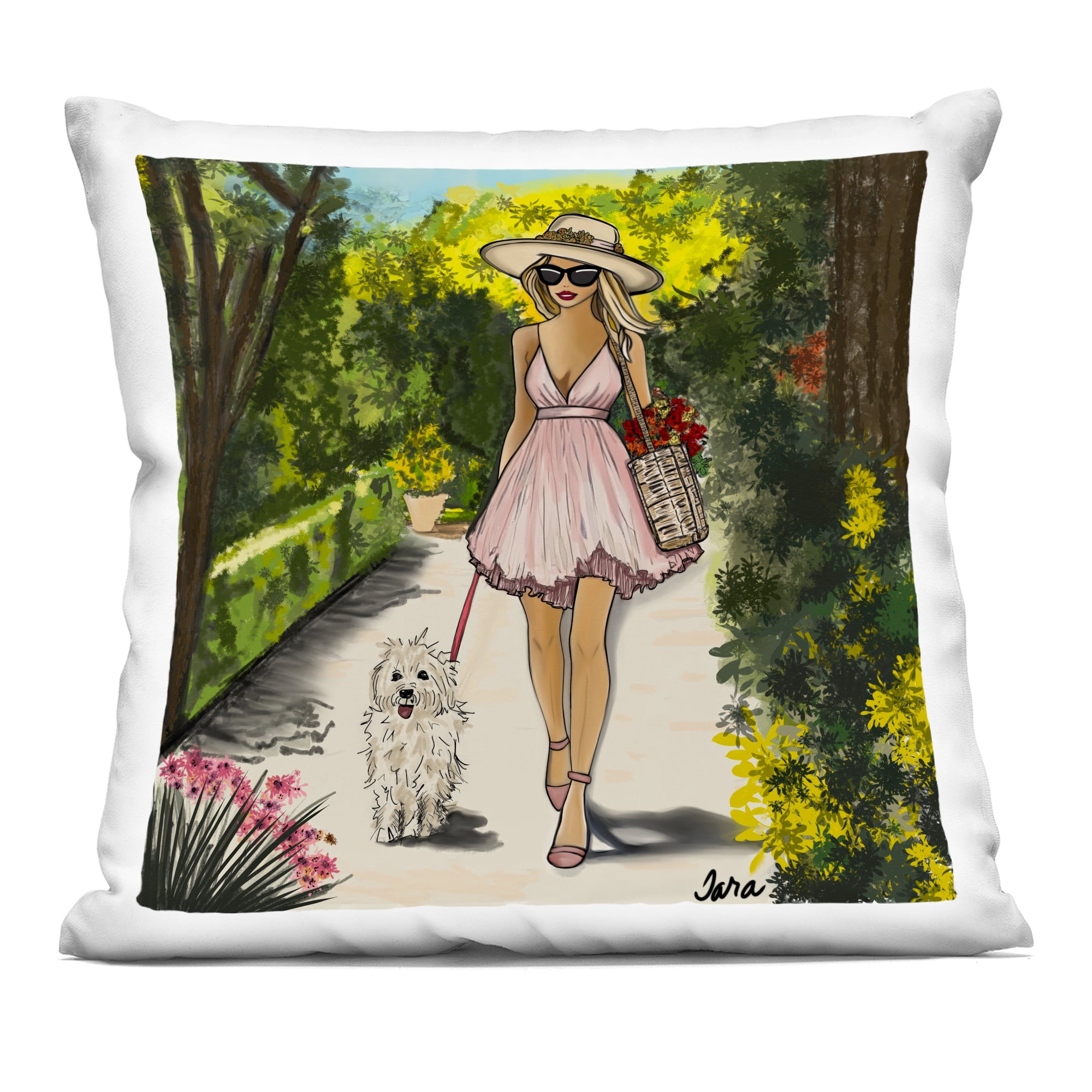 Stupell Industries Garden Girl Strolling with Pup Decorative Printed Throw Pillow, design by Tara Boone, 18 x 7 x 18